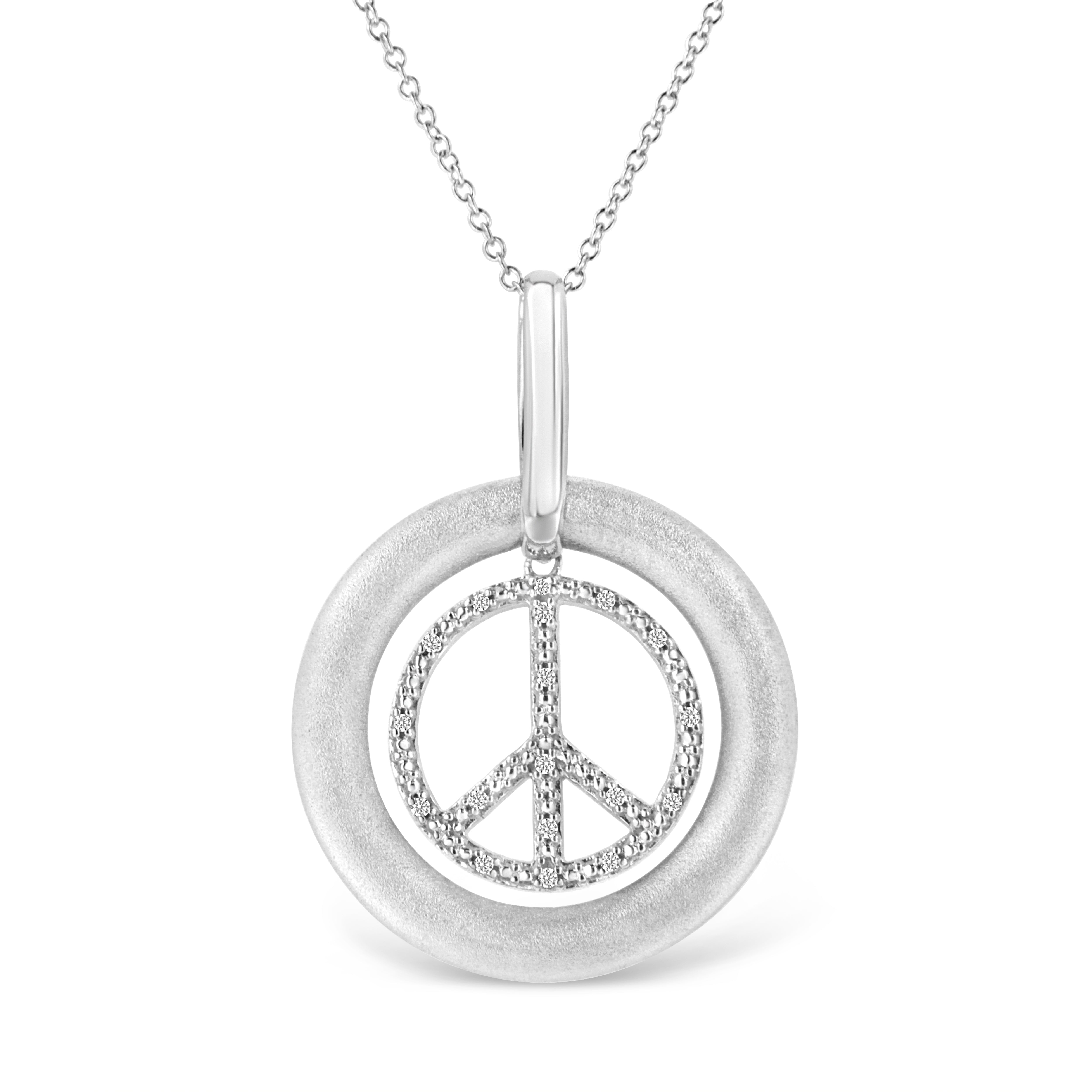 Matte Finish .925 Sterling Silver Diamond Accent Dancing Peace Sign 18" Pendant Necklace I-J Color, I1-I2 Clarity on sale at MyriadMart
