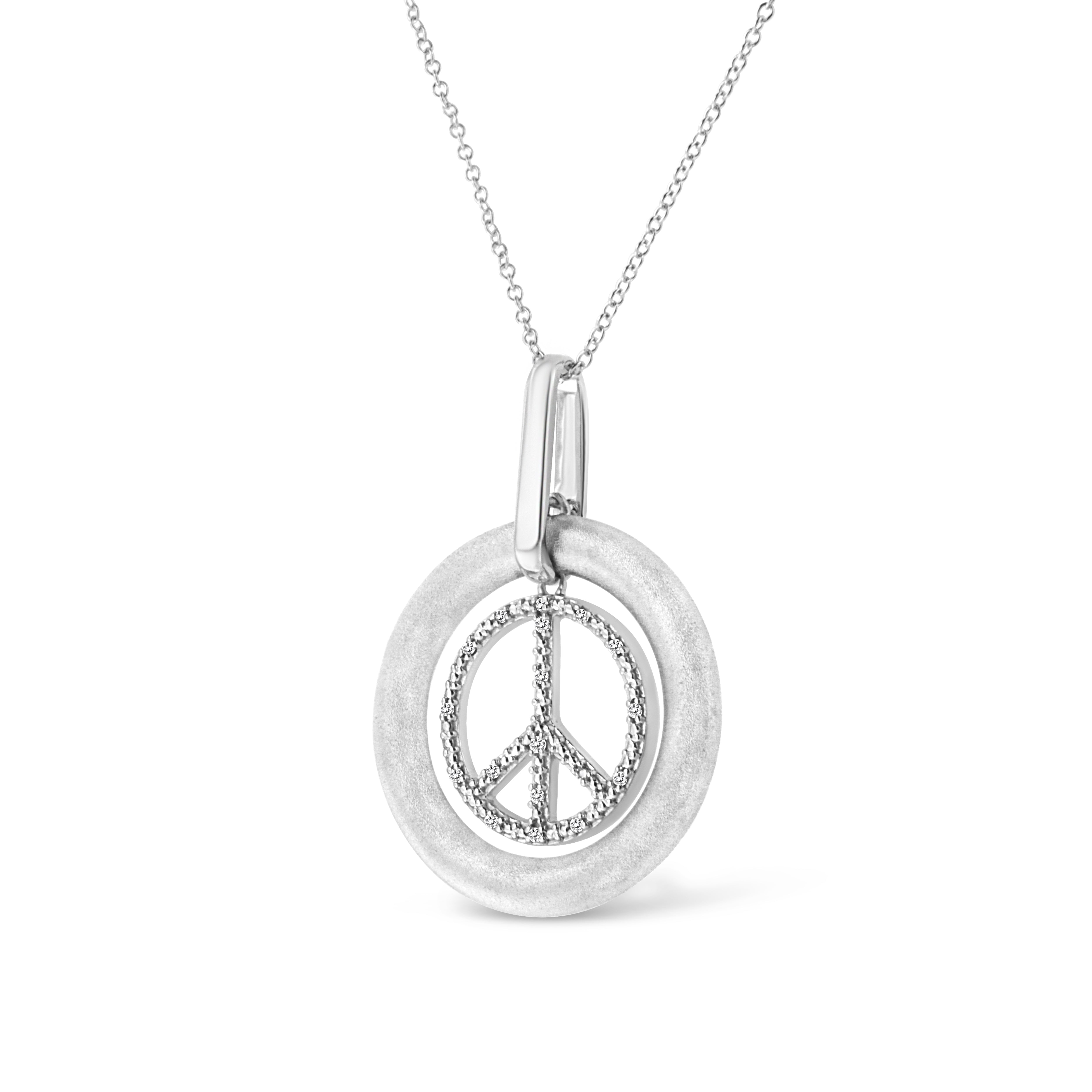 Matte Finish .925 Sterling Silver Diamond Accent Dancing Peace Sign 18" Pendant Necklace I-J Color, I1-I2 Clarity on sale at MyriadMart