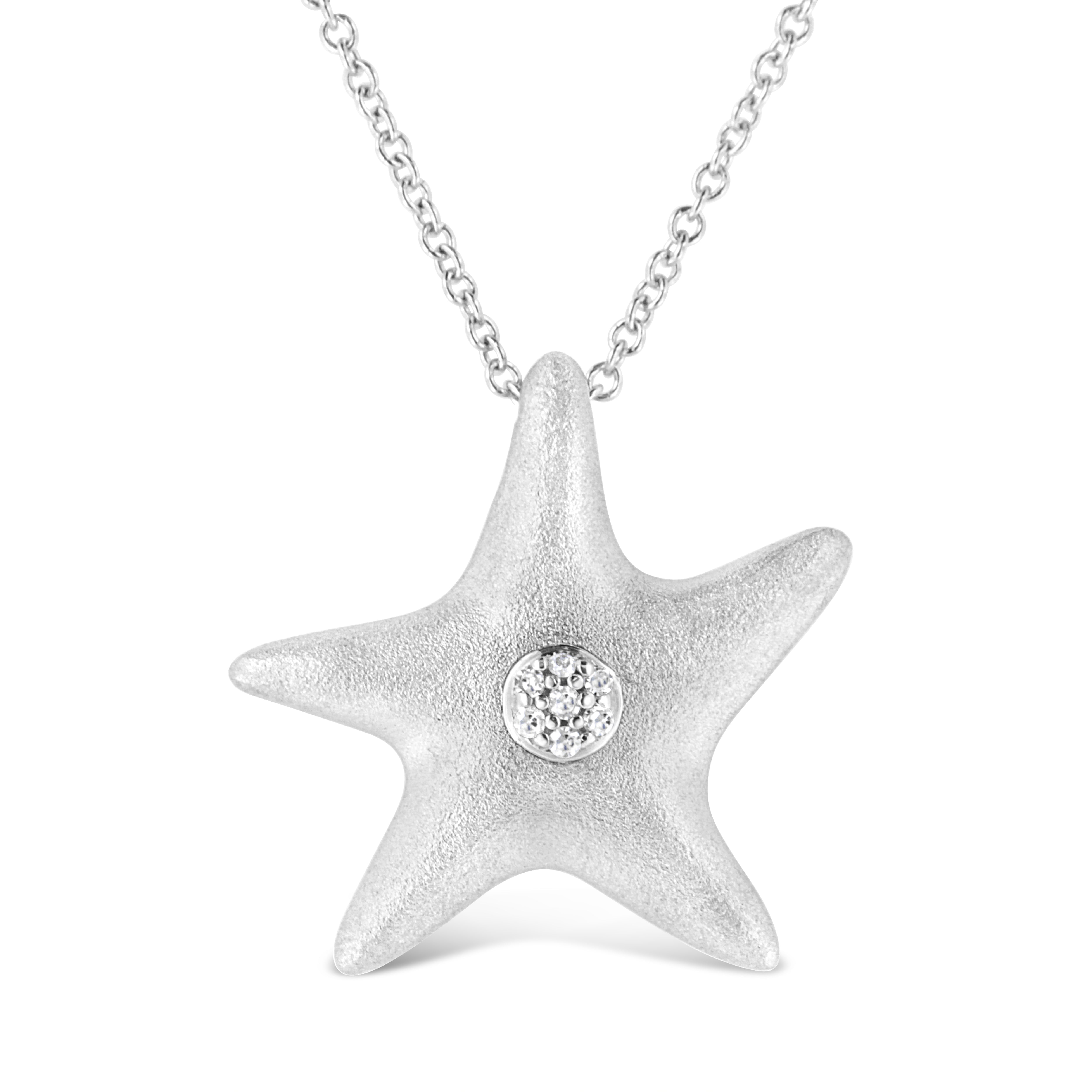 .925 Sterling Silver Prong-Set Diamond Accent Starfish Pendant Necklace I-J Color, I1-I2 Clarity - Size 18" on sale at MyriadMart