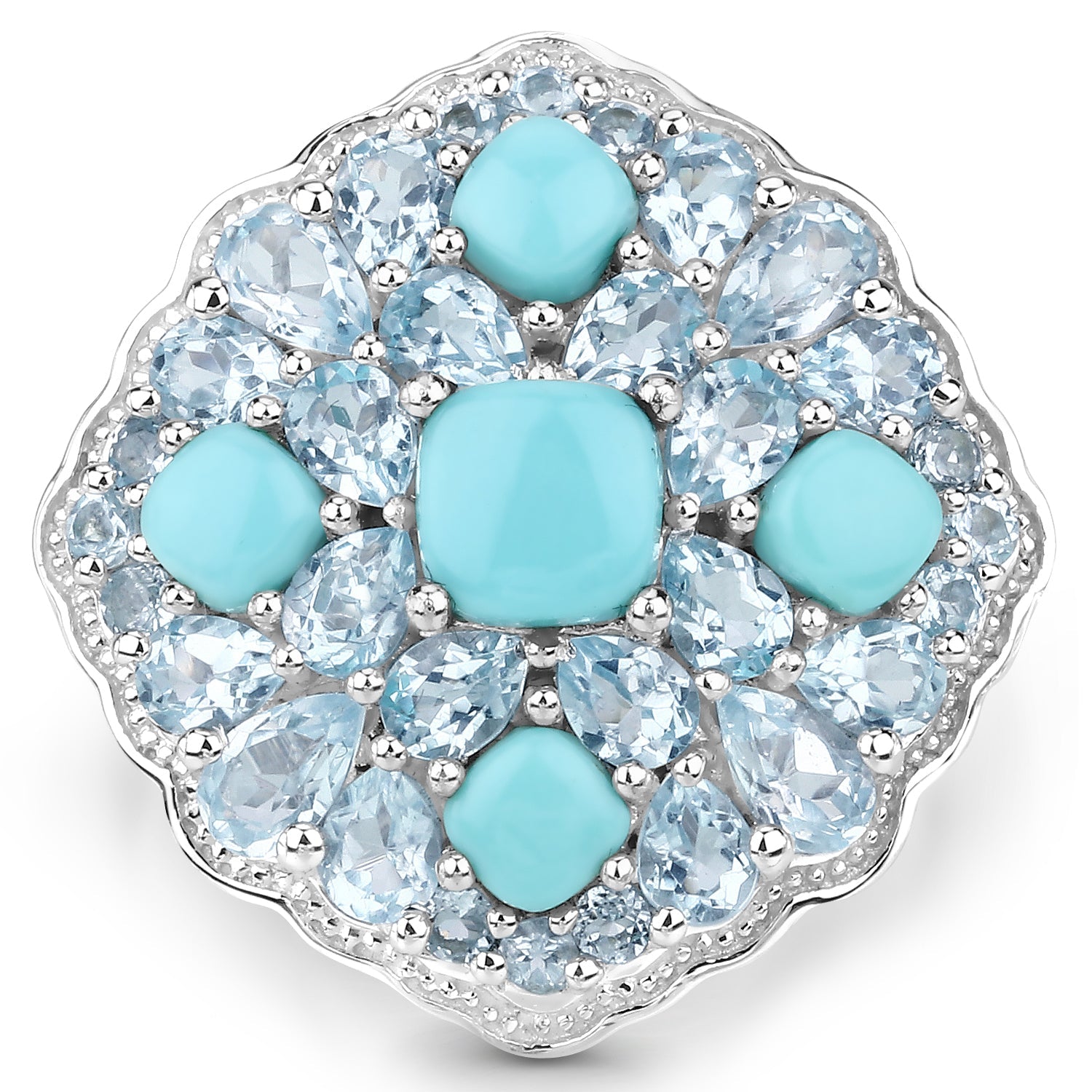 6.18 Carat Genuine Turquoise and Blue Topaz .925 Sterling Silver Ring on sale at MyriadMart