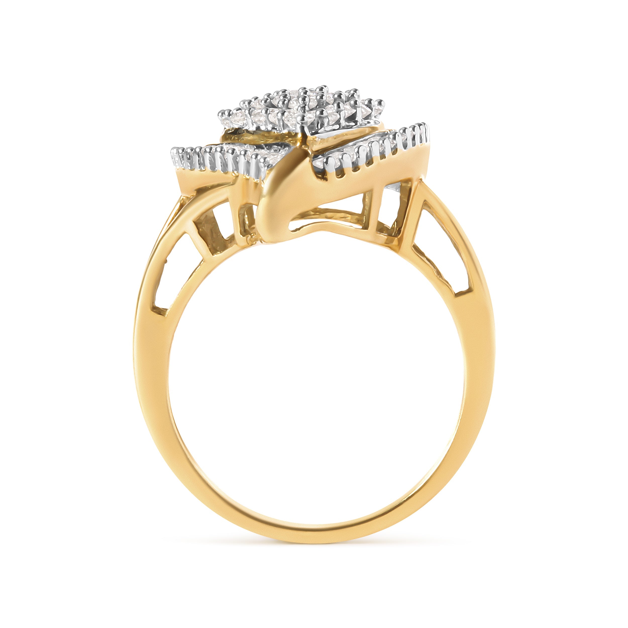 10K Yellow Gold 1 Cttw Round and Baguette Cut Diamond Ballerina Cluster Ring H-I Color, SI2-I1 Clarity on sale at MyriadMart