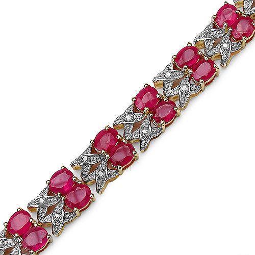 14K Yellow Gold Plated 18.32 Carat Genuine Glass Filled Ruby & White Diamond .925 Sterling Silver Bracelet on sale at MyriadMart