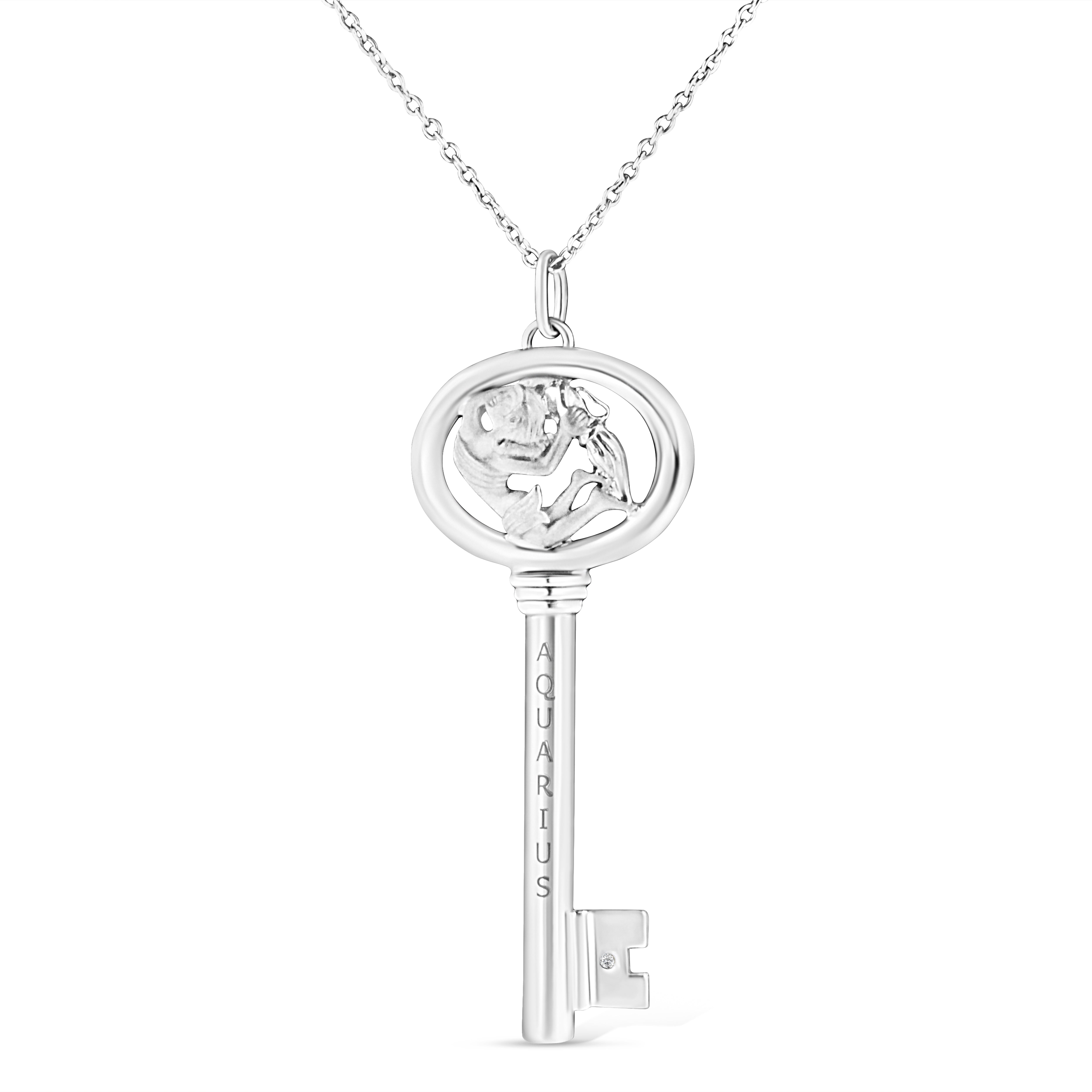 .925 Sterling Silver Diamond Accent Virgo Zodiac Key 18" Pendant Necklace K-L Color, I1-I2 Clarity on sale at MyriadMart