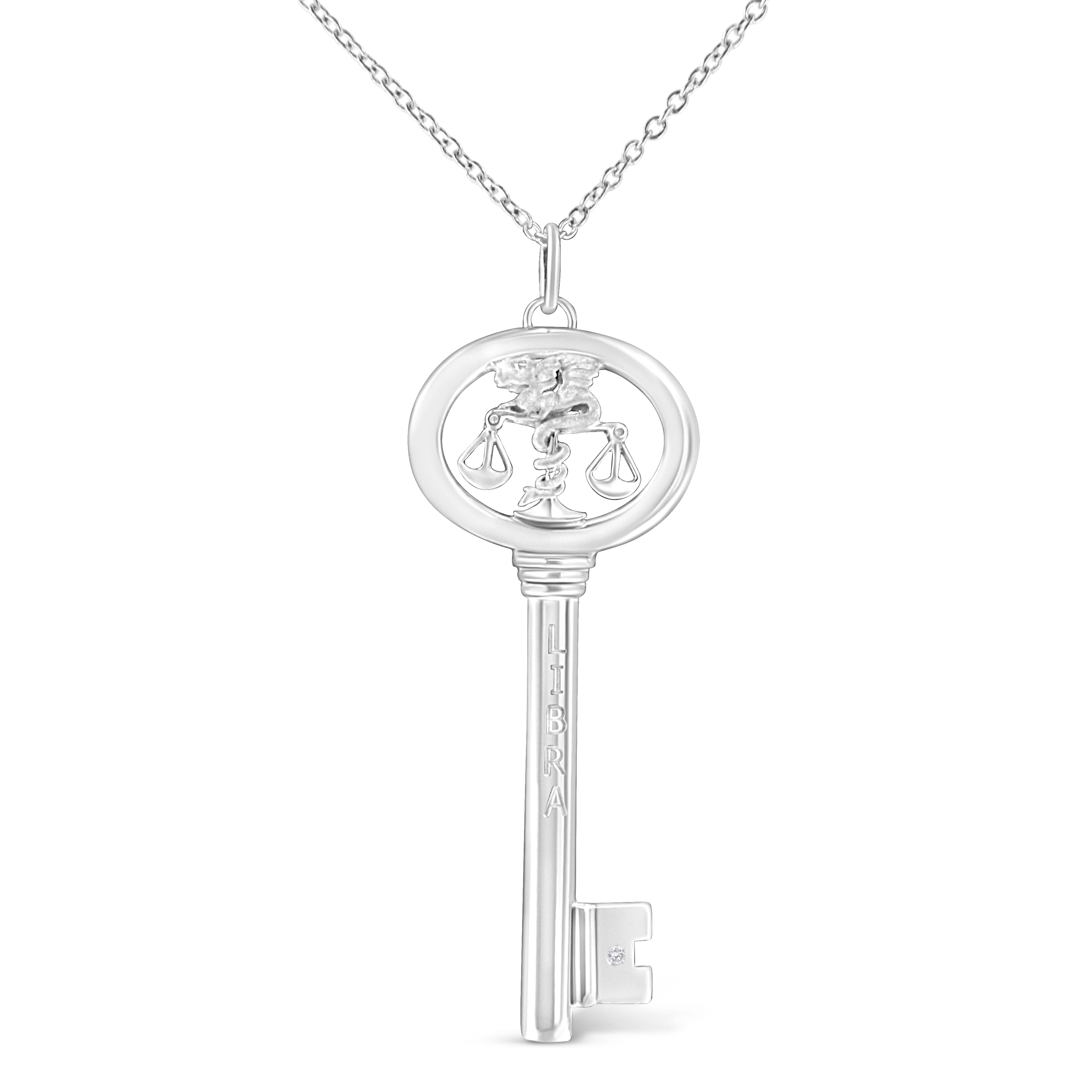 .925 Sterling Silver Diamond Accent Virgo Zodiac Key 18" Pendant Necklace K-L Color, I1-I2 Clarity on sale at MyriadMart