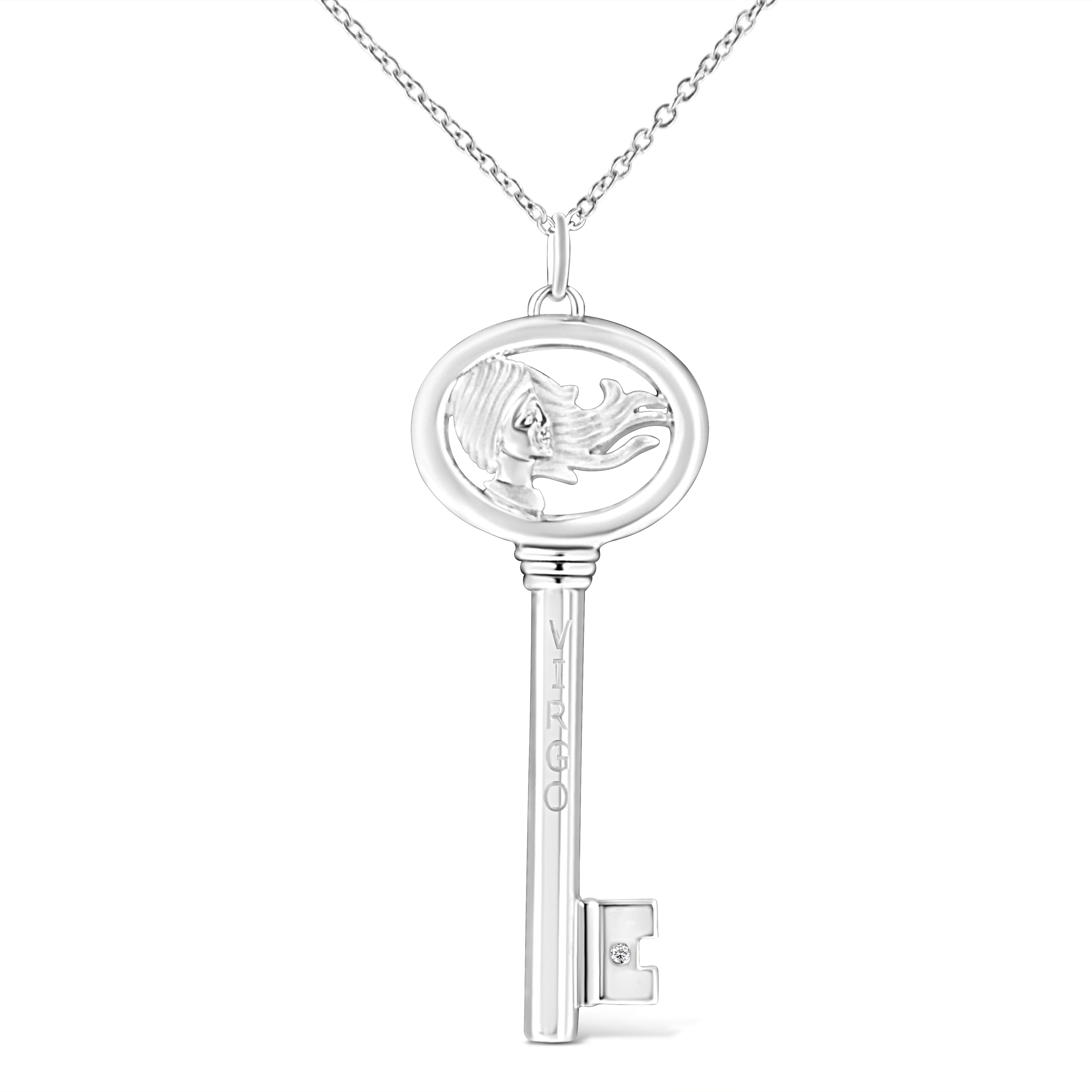 .925 Sterling Silver Diamond Accent Virgo Zodiac Key 18" Pendant Necklace K-L Color, I1-I2 Clarity on sale at MyriadMart
