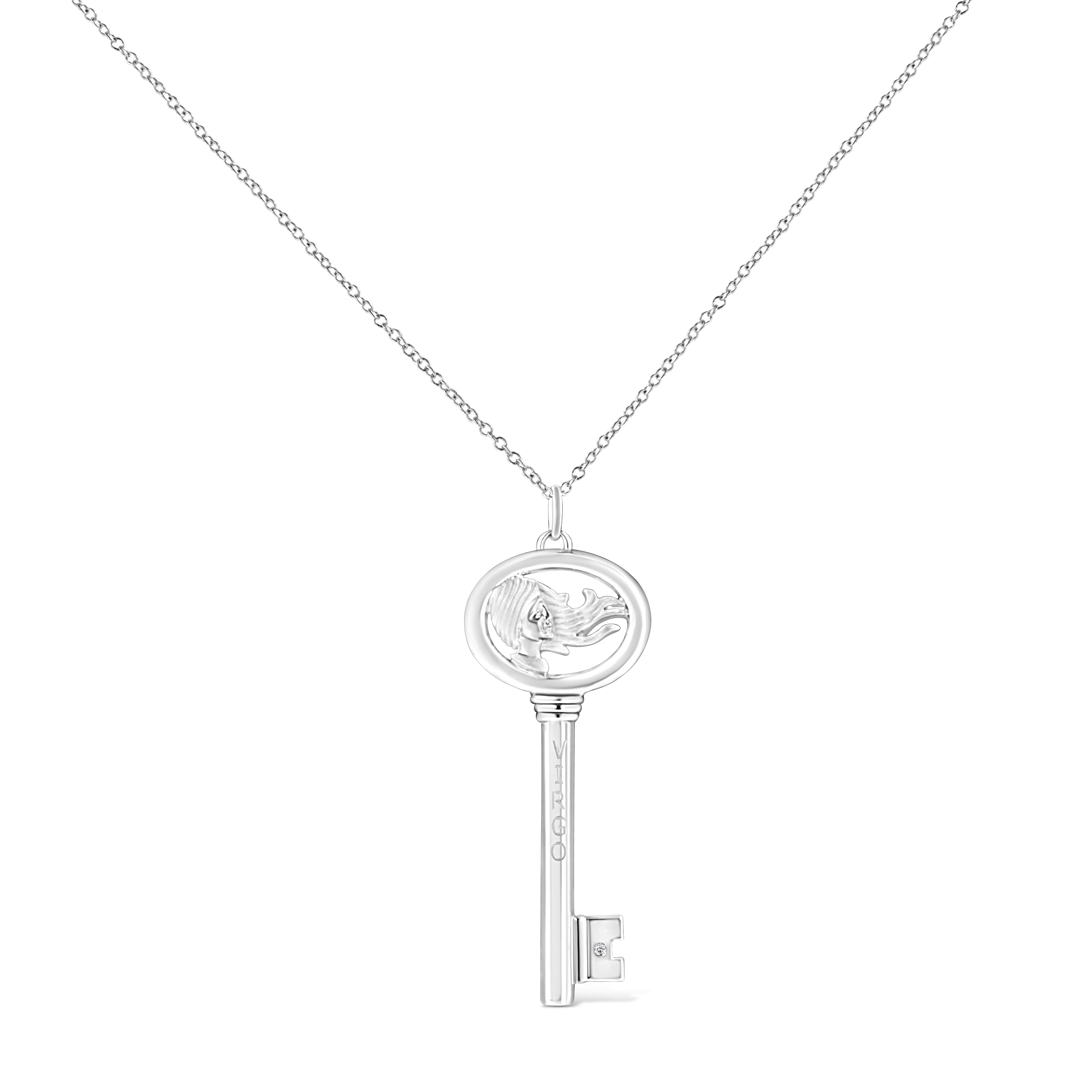 .925 Sterling Silver Diamond Accent Virgo Zodiac Key 18" Pendant Necklace K-L Color, I1-I2 Clarity on sale at MyriadMart