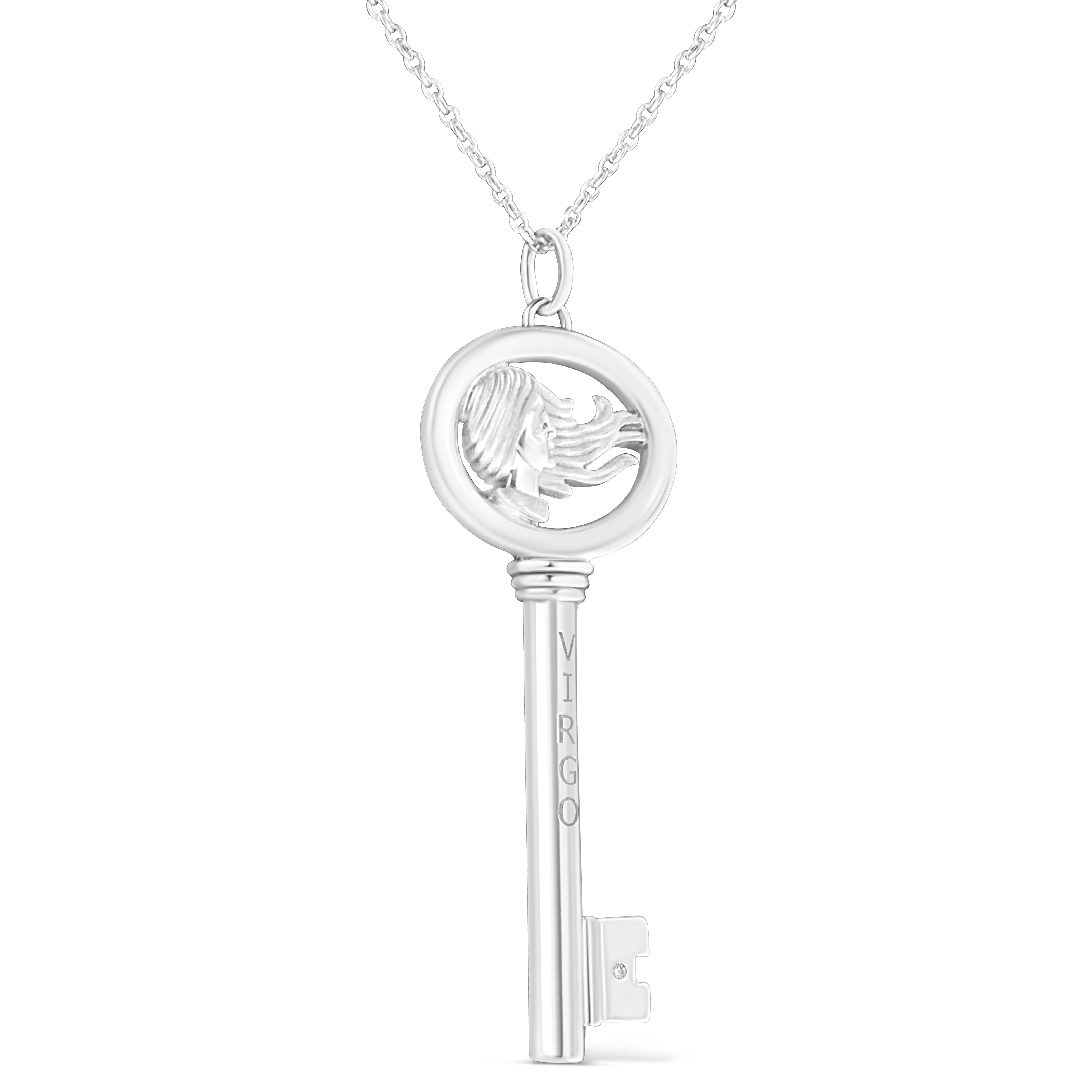 .925 Sterling Silver Diamond Accent Virgo Zodiac Key 18" Pendant Necklace K-L Color, I1-I2 Clarity on sale at MyriadMart