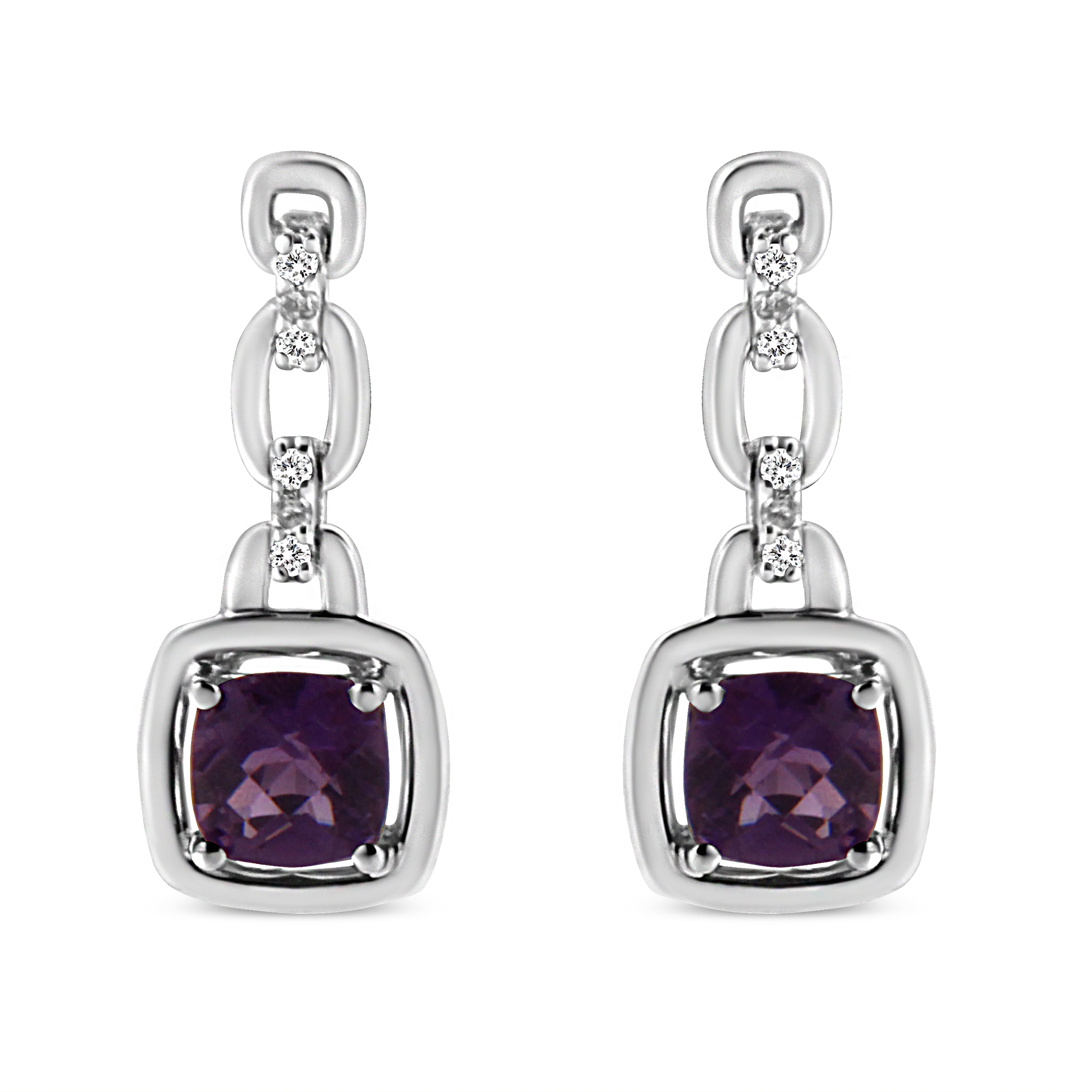 .925 Sterling Silver 6x6MM Cushion Shaped Natural Purple Amethyst and Diamond Accent Drop and Dangle Earrings I-J Color, I1-I2 Clarity on sale at MyriadMart