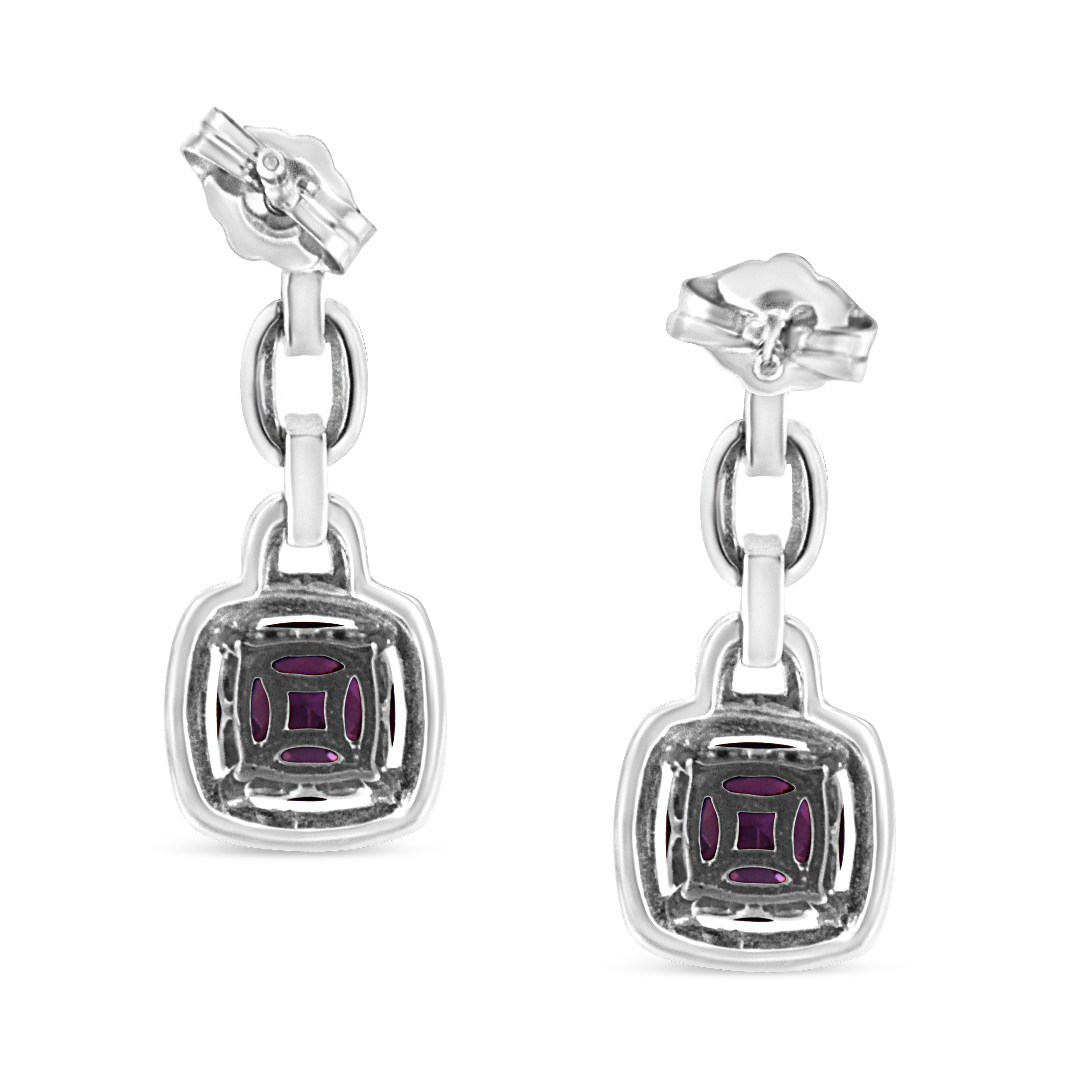 .925 Sterling Silver 6x6MM Cushion Shaped Natural Purple Amethyst and Diamond Accent Drop and Dangle Earrings I-J Color, I1-I2 Clarity on sale at MyriadMart
