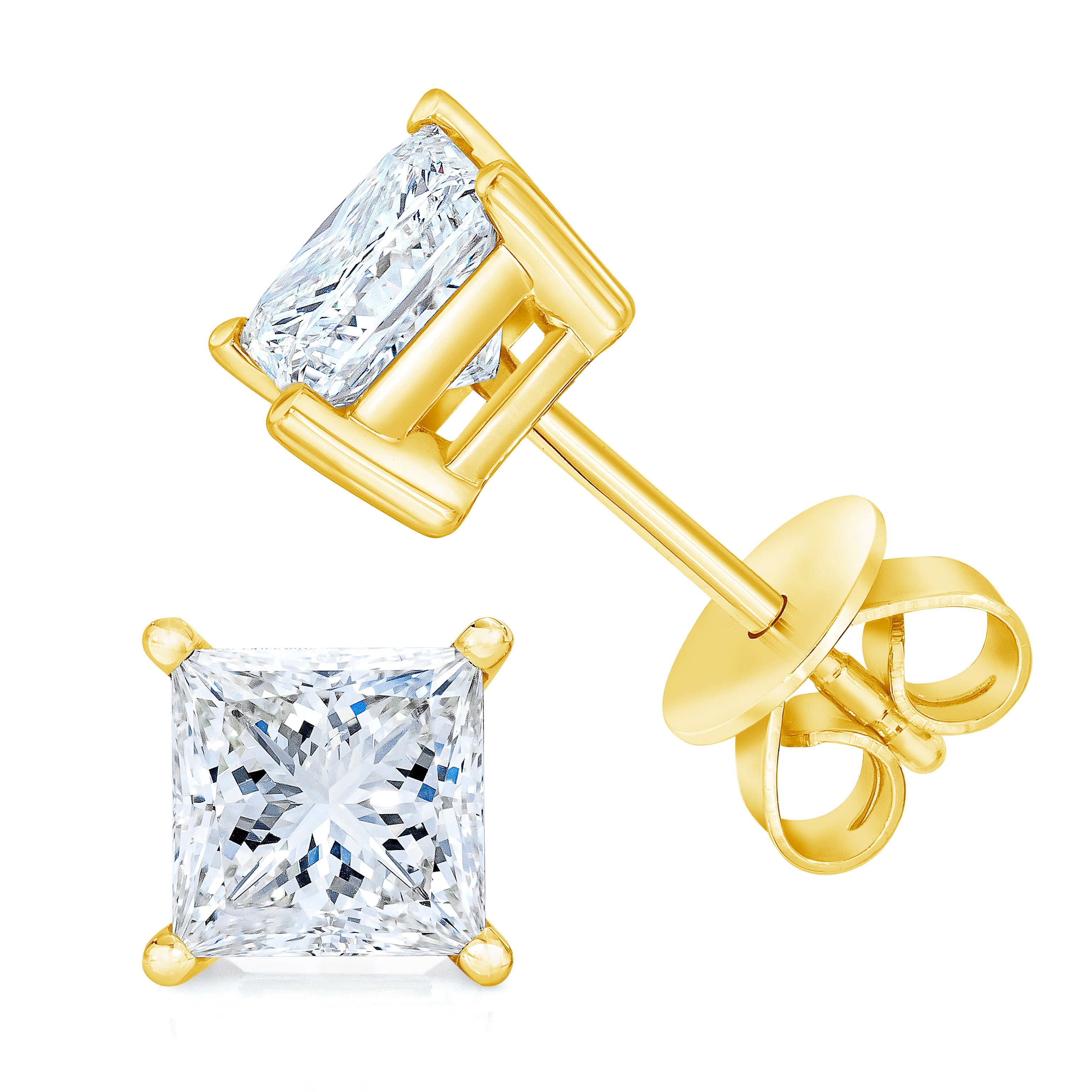 14K Yellow Gold 1/5 Cttw Princess-Cut Square Near Colorless Diamond Classic 4-Prong Solitaire Stud Earrings I-J Color, I2-I3 Clarity on sale at MyriadMart