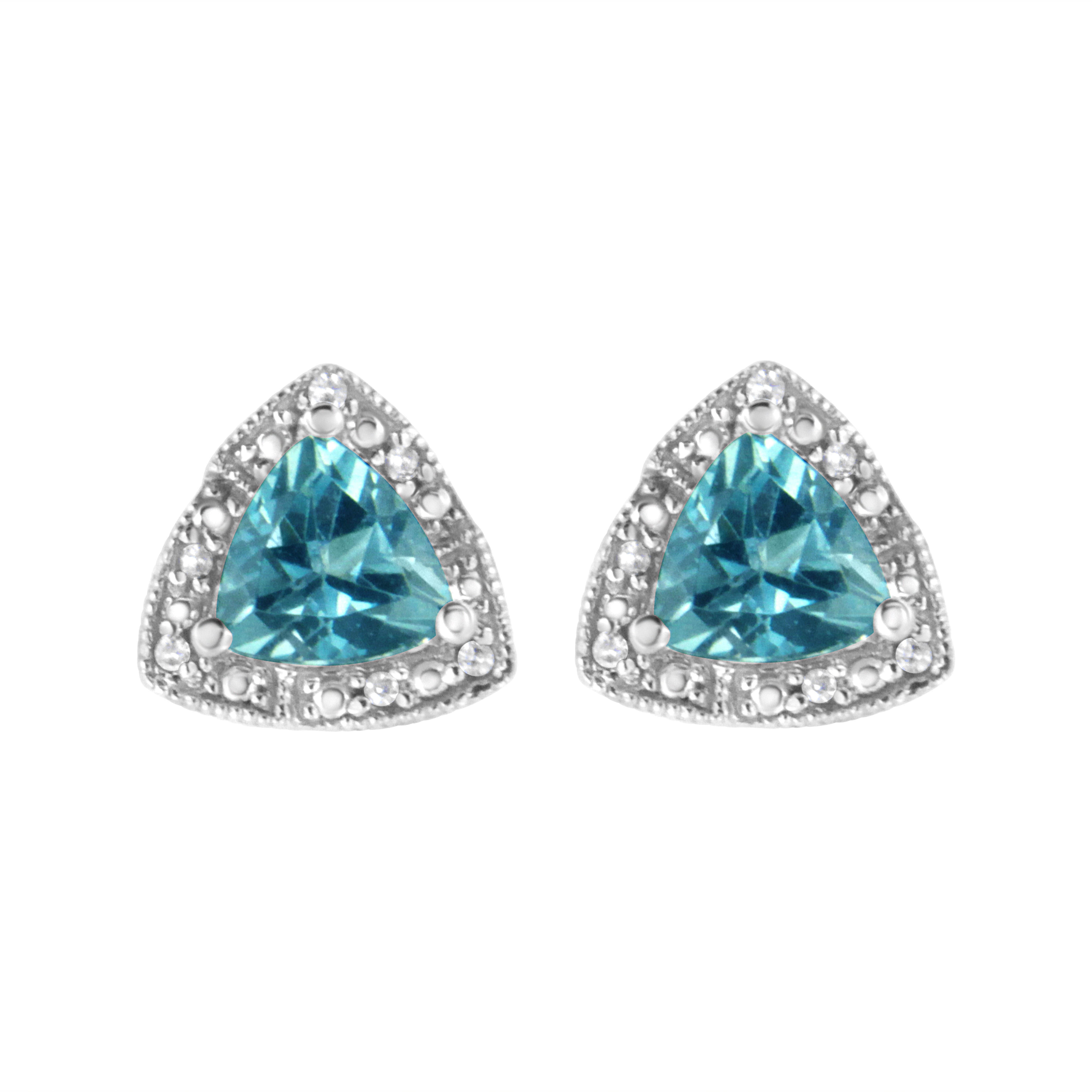 .925 Sterling Silver 6x6 mm Trillion Cut Blue Topaz Gemstone and Diamond Accent Stud Earring I-J Color, I1-I2 Clarity on sale at MyriadMart
