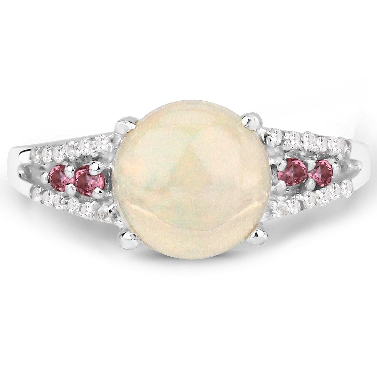 2.05 Carat Genuine Ethiopian Opal, Pink Tourmaline and White Topaz .925 Sterling Silver Ring on sale at MyriadMart
