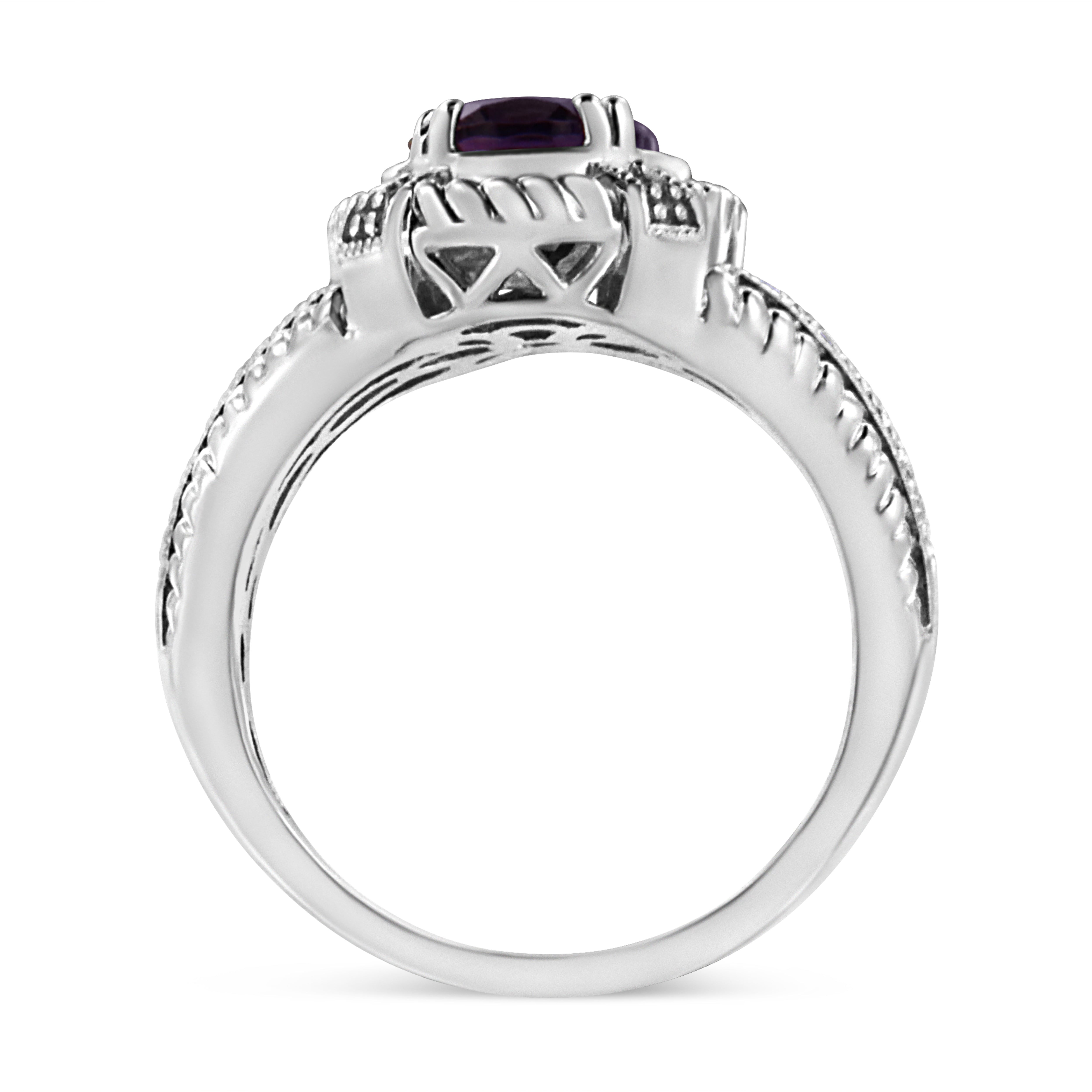 .925 Sterling Silver Prong Set Natural Oval Shape 9X7 MM Purple Amethyst Solitaire and Diamond Accent Ring I-J Color, I1-I2 Clarity - Ring Size 7 on sale at MyriadMart
