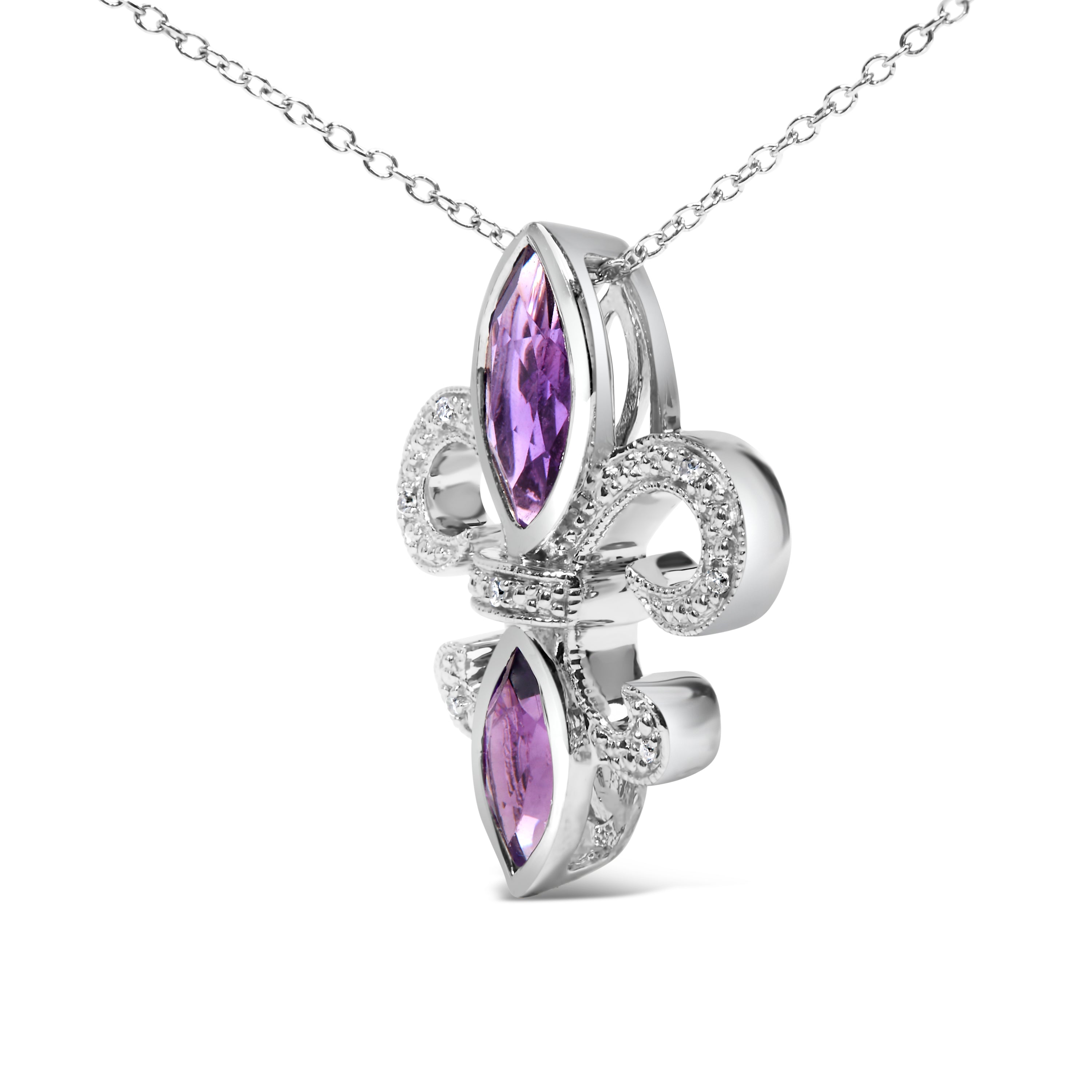 .925 Sterling Silver Purple Amethyst Marquise and Diamond Accent Fleur De Lis Pendant Necklace H-I Color, SI1-SI2 Clarity - Size 18" on sale at MyriadMart