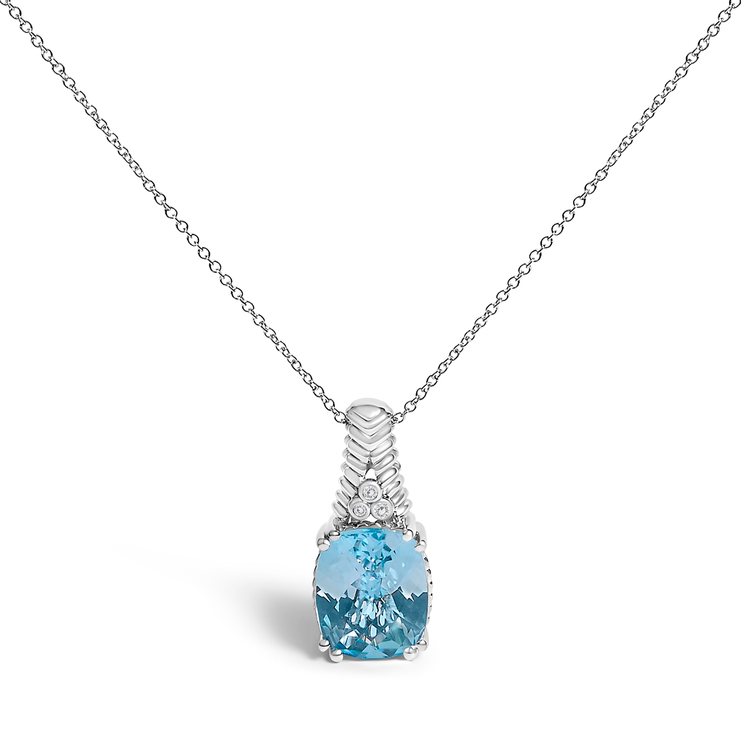 .925 Sterling Silver Blue Topaz and Diamond Accent Textured Pendant Necklace - 18" Inches on sale at MyriadMart