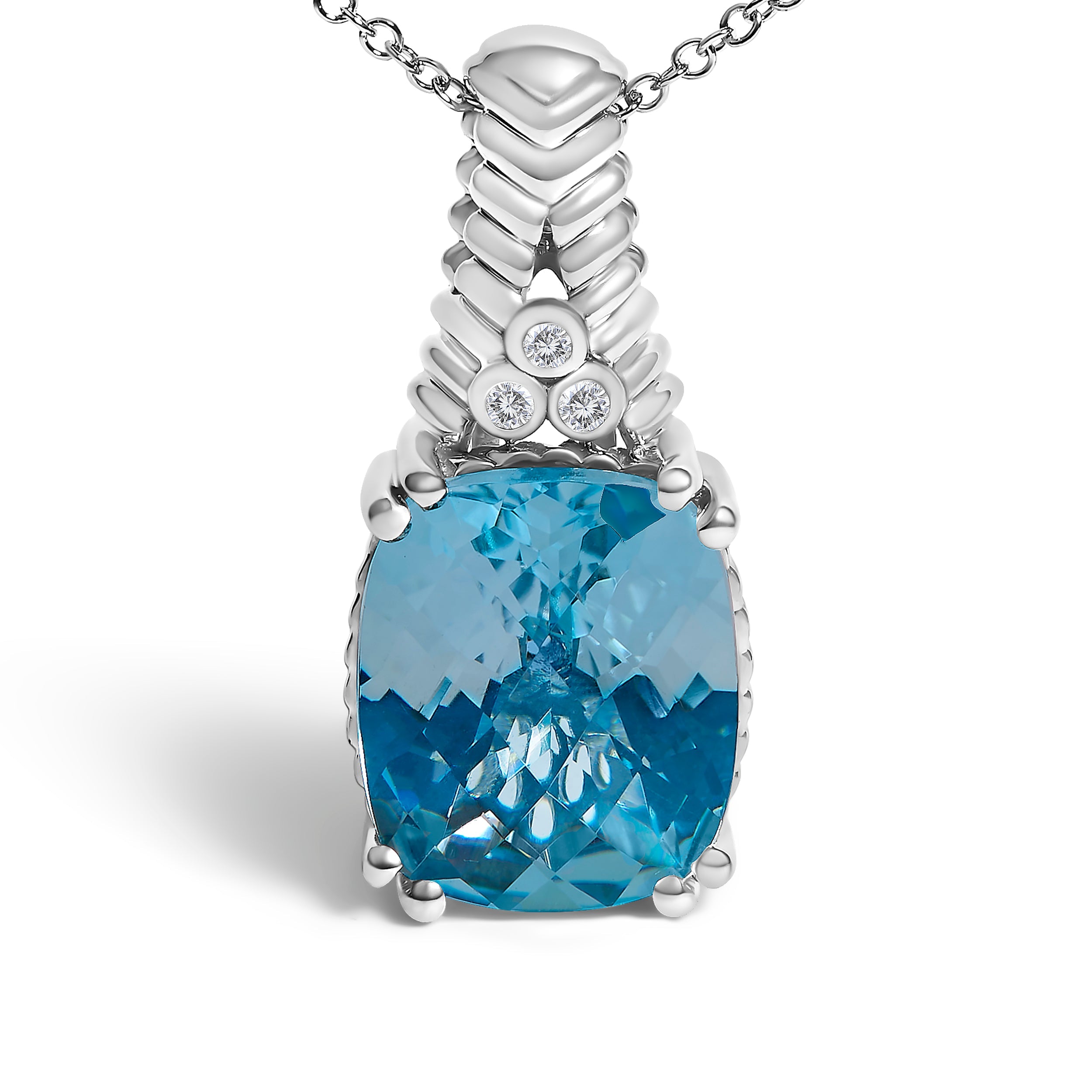 .925 Sterling Silver Blue Topaz and Diamond Accent Textured Pendant Necklace - 18" Inches on sale at MyriadMart