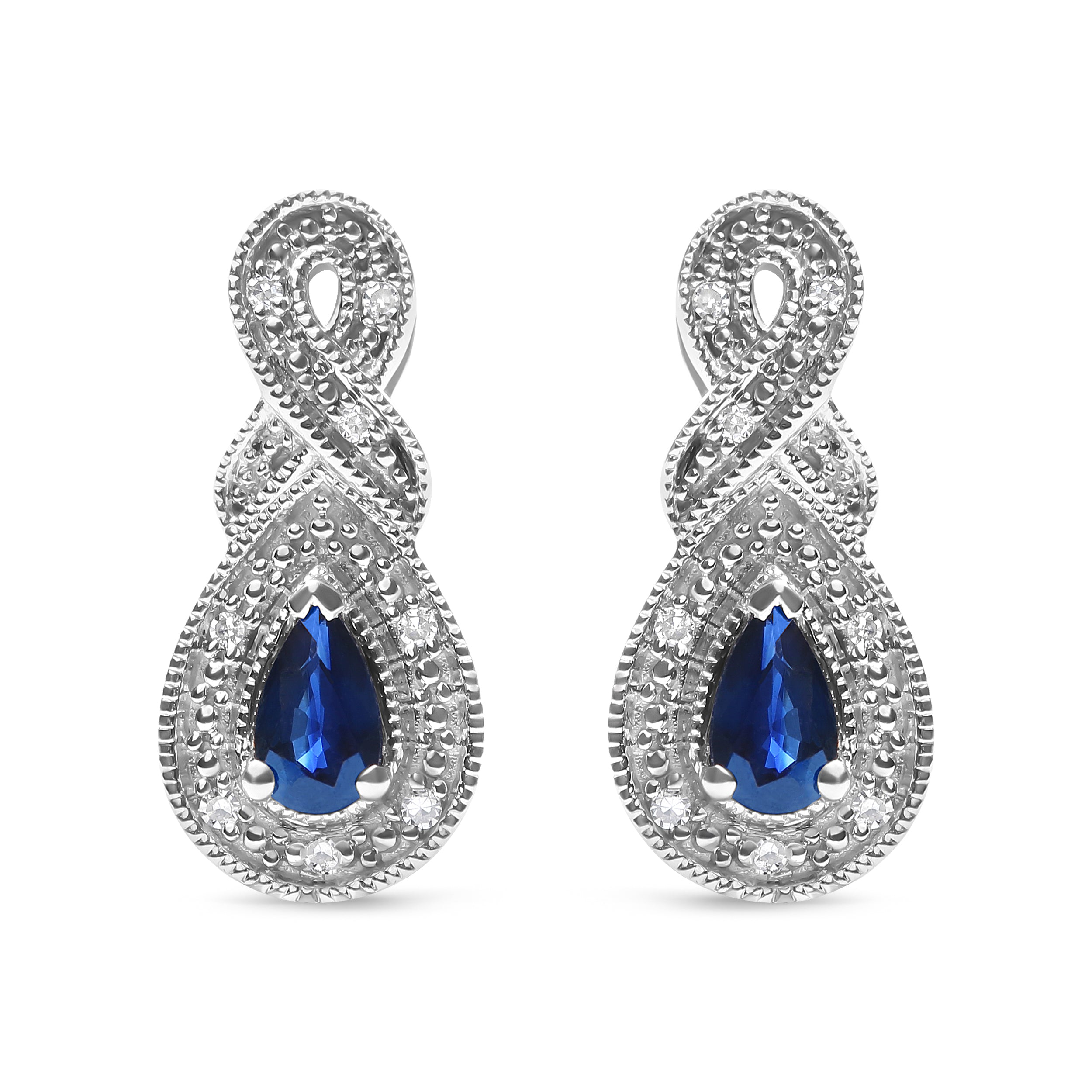 .925 Sterling Silver 4.5 x 3mm Pear Sapphire Gemstone and Diamond Accent Infinity Drop Stud Earrings H-I Color, SI1-SI2 Clarity on sale at MyriadMart