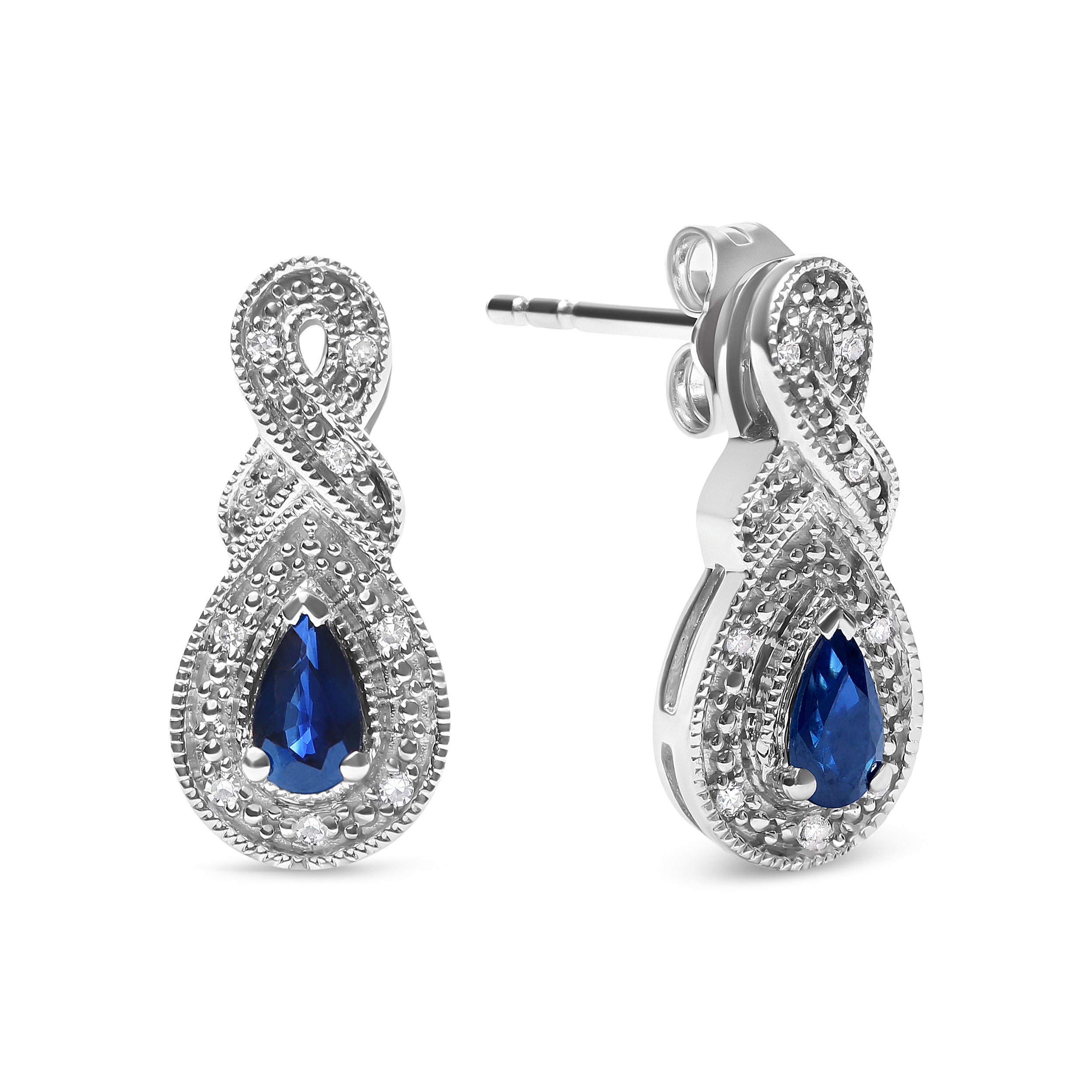 .925 Sterling Silver 4.5 x 3mm Pear Sapphire Gemstone and Diamond Accent Infinity Drop Stud Earrings H-I Color, SI1-SI2 Clarity on sale at MyriadMart