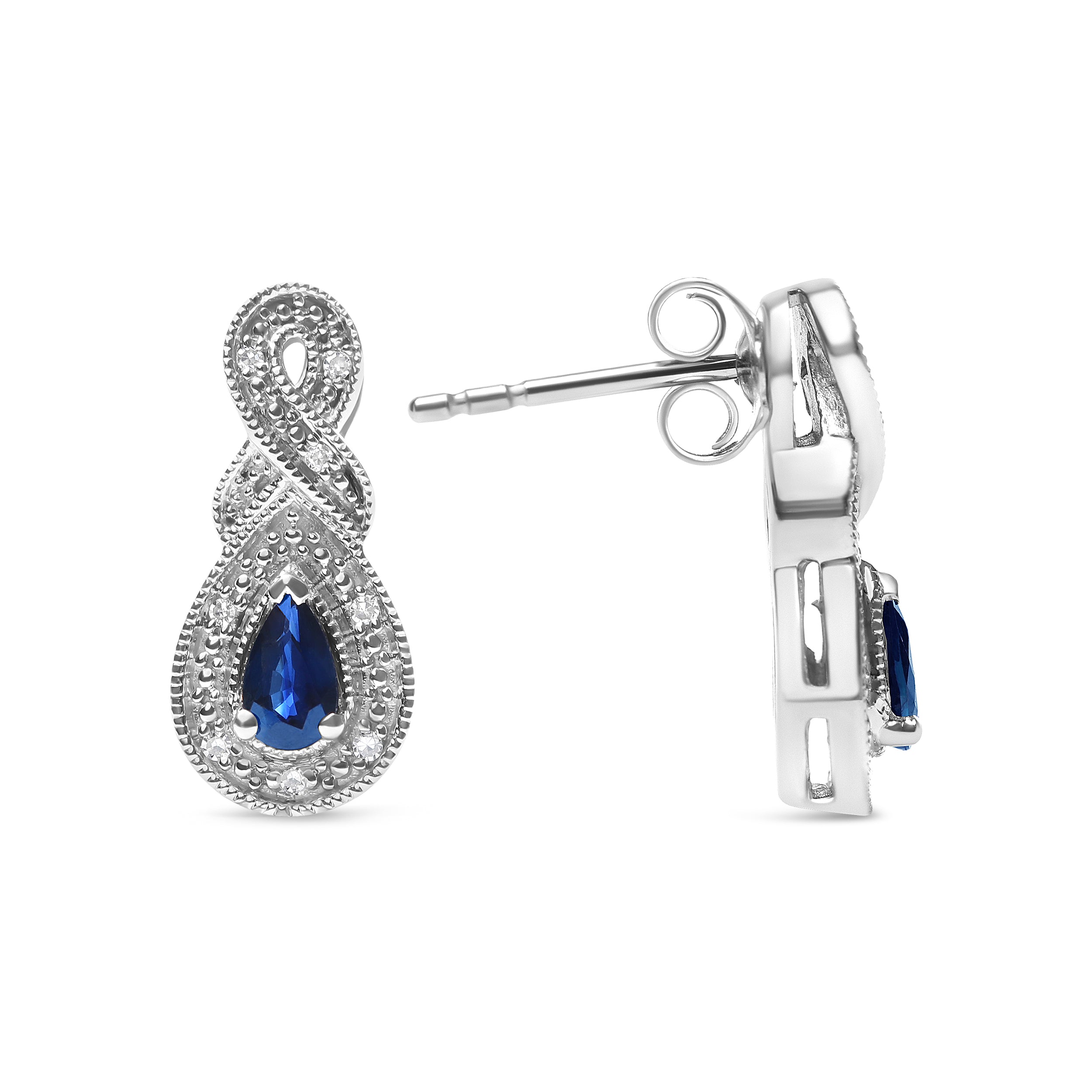 .925 Sterling Silver 4.5 x 3mm Pear Sapphire Gemstone and Diamond Accent Infinity Drop Stud Earrings H-I Color, SI1-SI2 Clarity on sale at MyriadMart