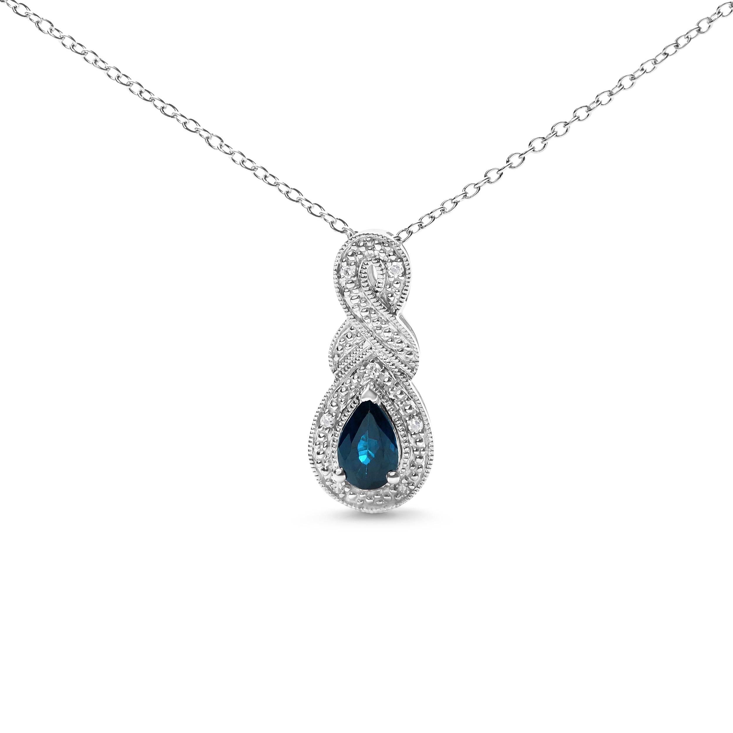 .925 Sterling Silver 6x4mm Pear Sapphire and Diamond Accent Infinity Drop 18" Pendant Necklace H-I Color, SI1-SI2 Clarity on sale at MyriadMart