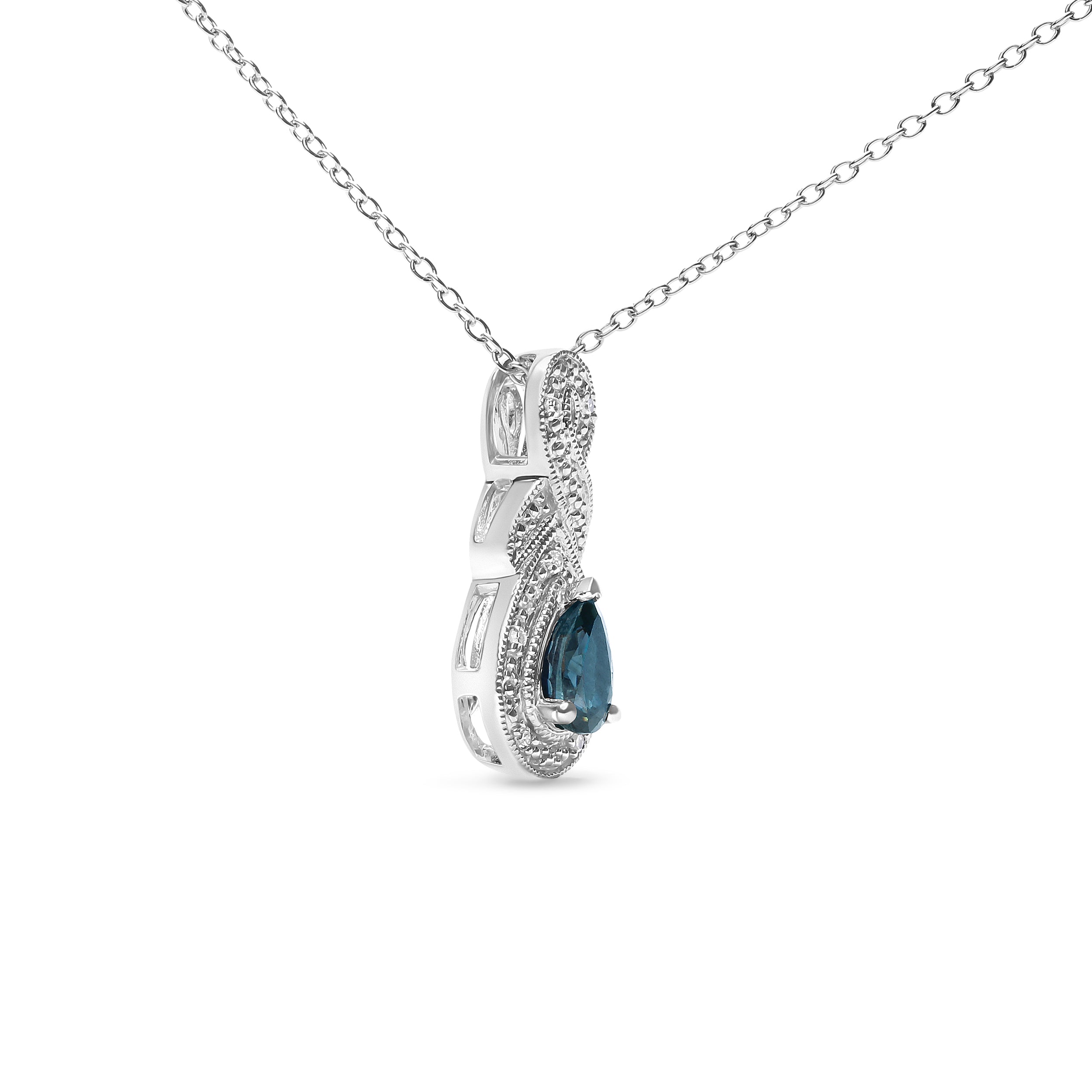 .925 Sterling Silver 6x4mm Pear Sapphire and Diamond Accent Infinity Drop 18" Pendant Necklace H-I Color, SI1-SI2 Clarity on sale at MyriadMart