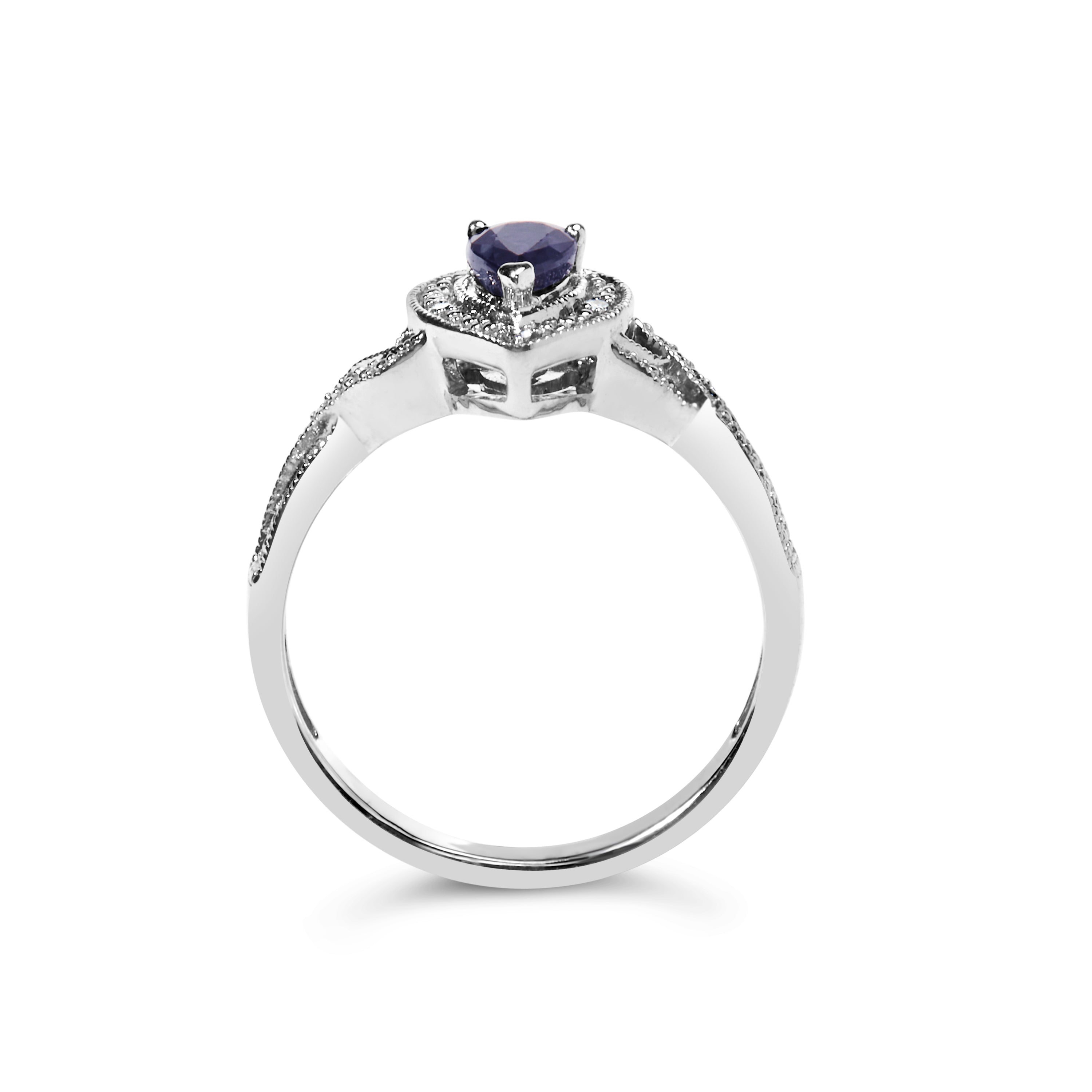 .925 Sterling Silver 6x4mm Pear Sapphire Gemstone with Diamond Accent Fashion Halo Ring H-I Color, SI1-SI2 Clarity - Size 7.5 on sale at MyriadMart