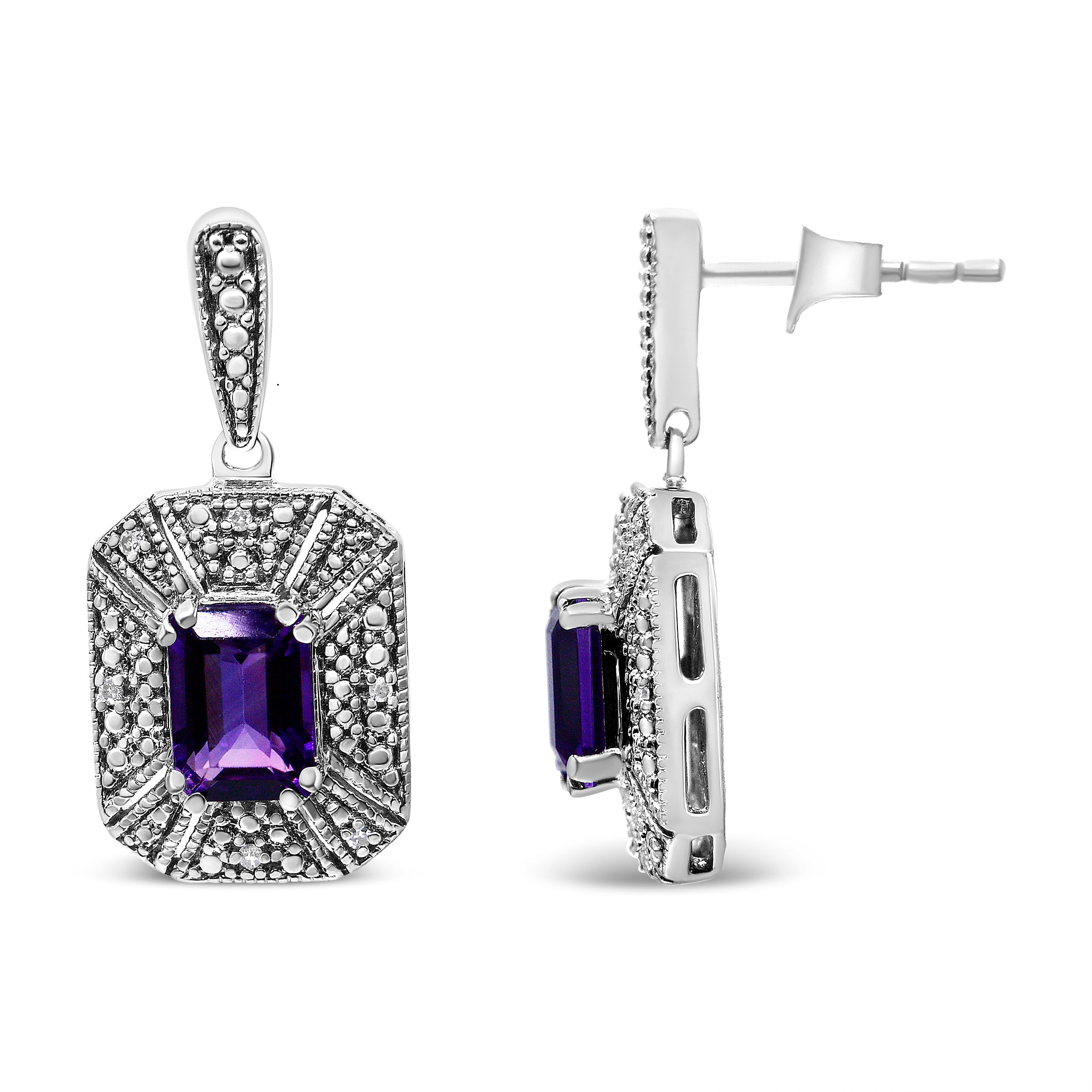 .925 Sterling Silver Diamond Accent and 7x5mm Purple Amethyst Stud Earrings I-J Color, I2-I3 Clarity on sale at MyriadMart