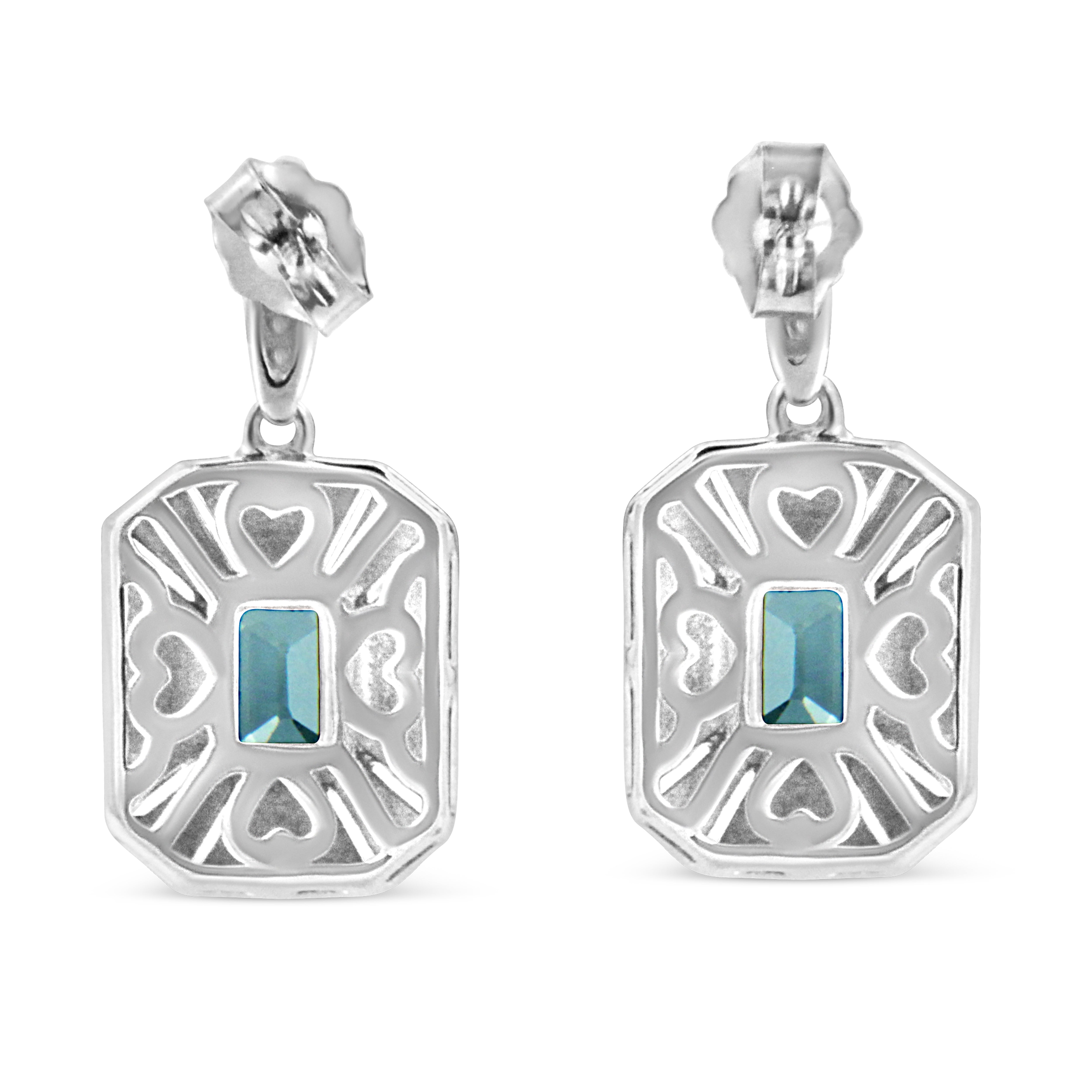.925 Sterling Silver 7x5MM Emerald Shape Blue Topaz and Diamond Accent Art Deco Halo Style Drop and Dangle Earrings I-J Color, I1-I2 Clarity on sale at MyriadMart