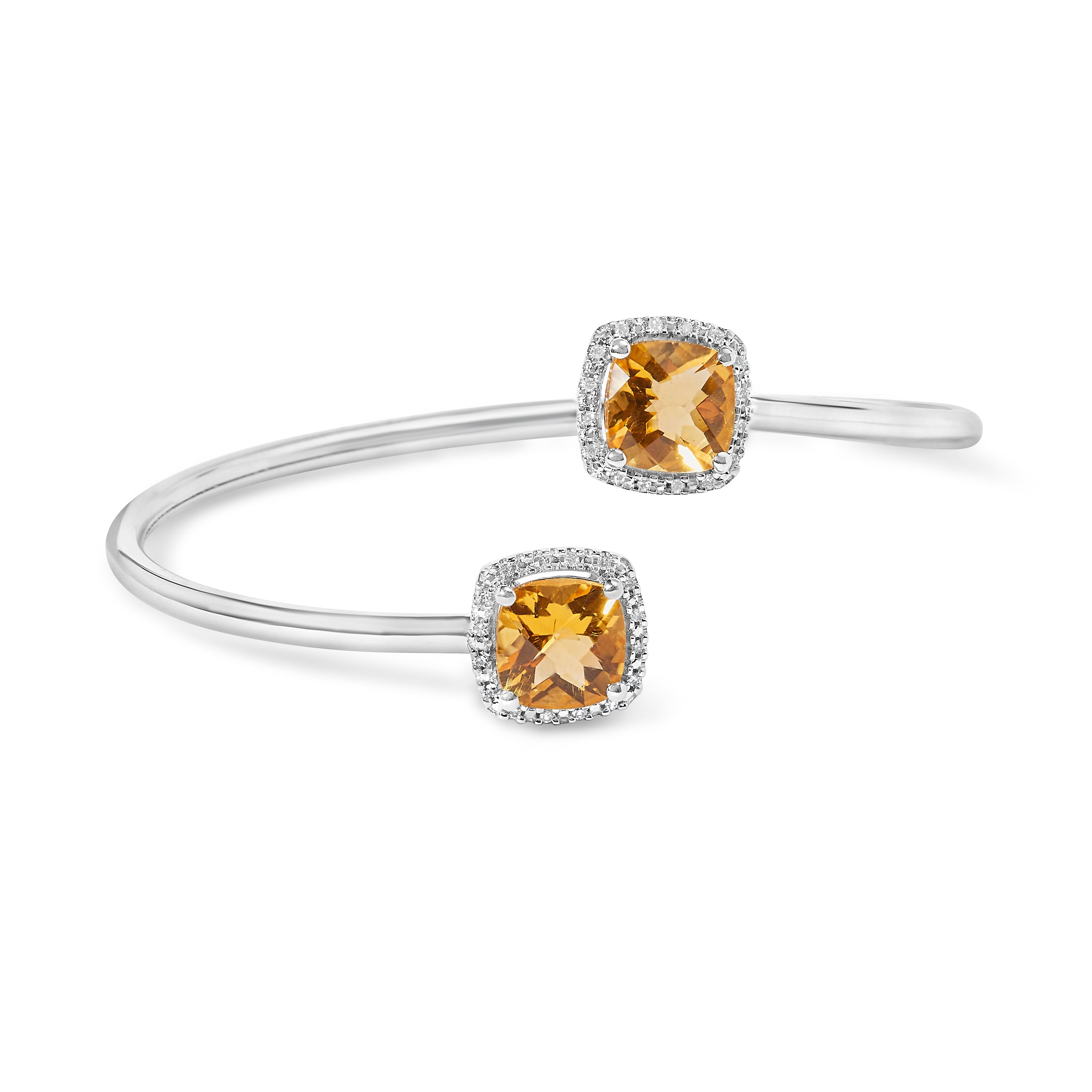 .925 Sterling Silver 8mm Cushion Cut Yellow Citrine Gemstone and Diamond Accent Split Bypass Bangle Bracelet H-I Color, SI1-SI2 Clarity - Fits up to 7.75" Inches on sale at MyriadMart