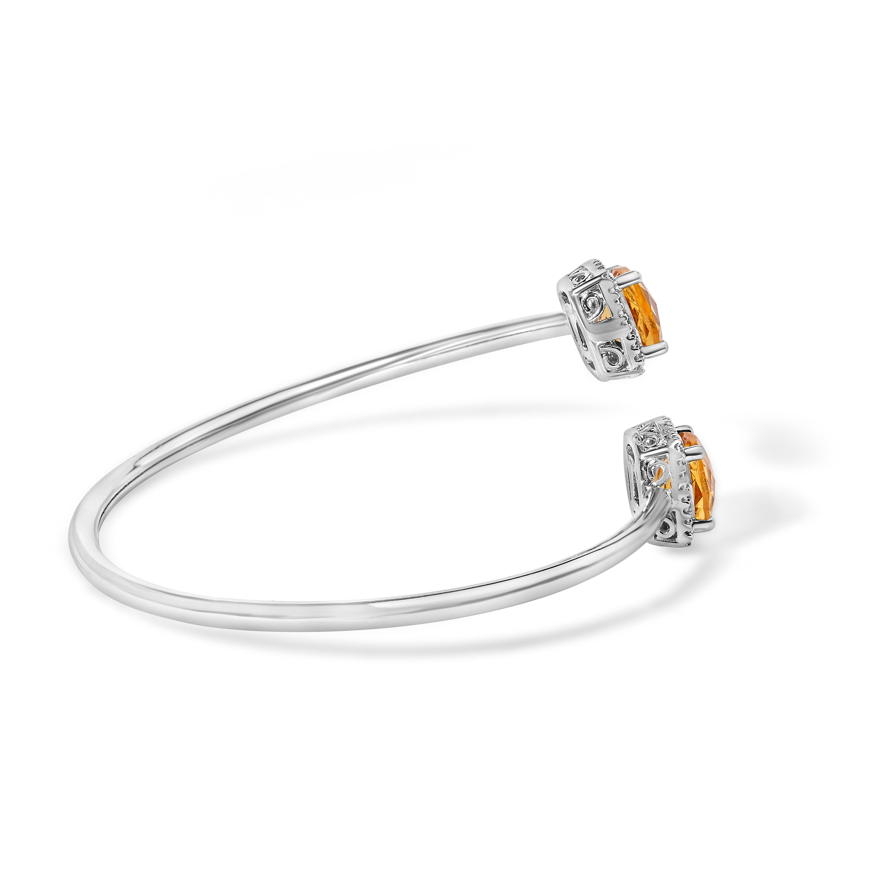 .925 Sterling Silver 8mm Cushion Cut Yellow Citrine Gemstone and Diamond Accent Split Bypass Bangle Bracelet H-I Color, SI1-SI2 Clarity - Fits up to 7.75" Inches on sale at MyriadMart