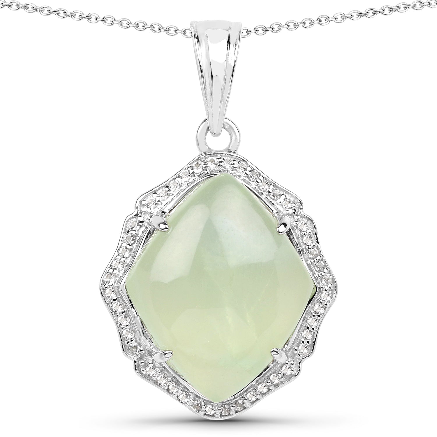7.49 Carat Genuine Prehnite And White Topaz .925 Sterling Silver Pendant on sale at MyriadMart