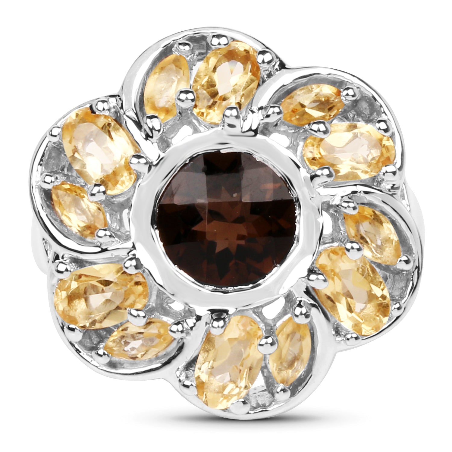 3.46 Carat Genuine Smoky Quartz & Citrine .925 Sterling Silver Ring on sale at MyriadMart
