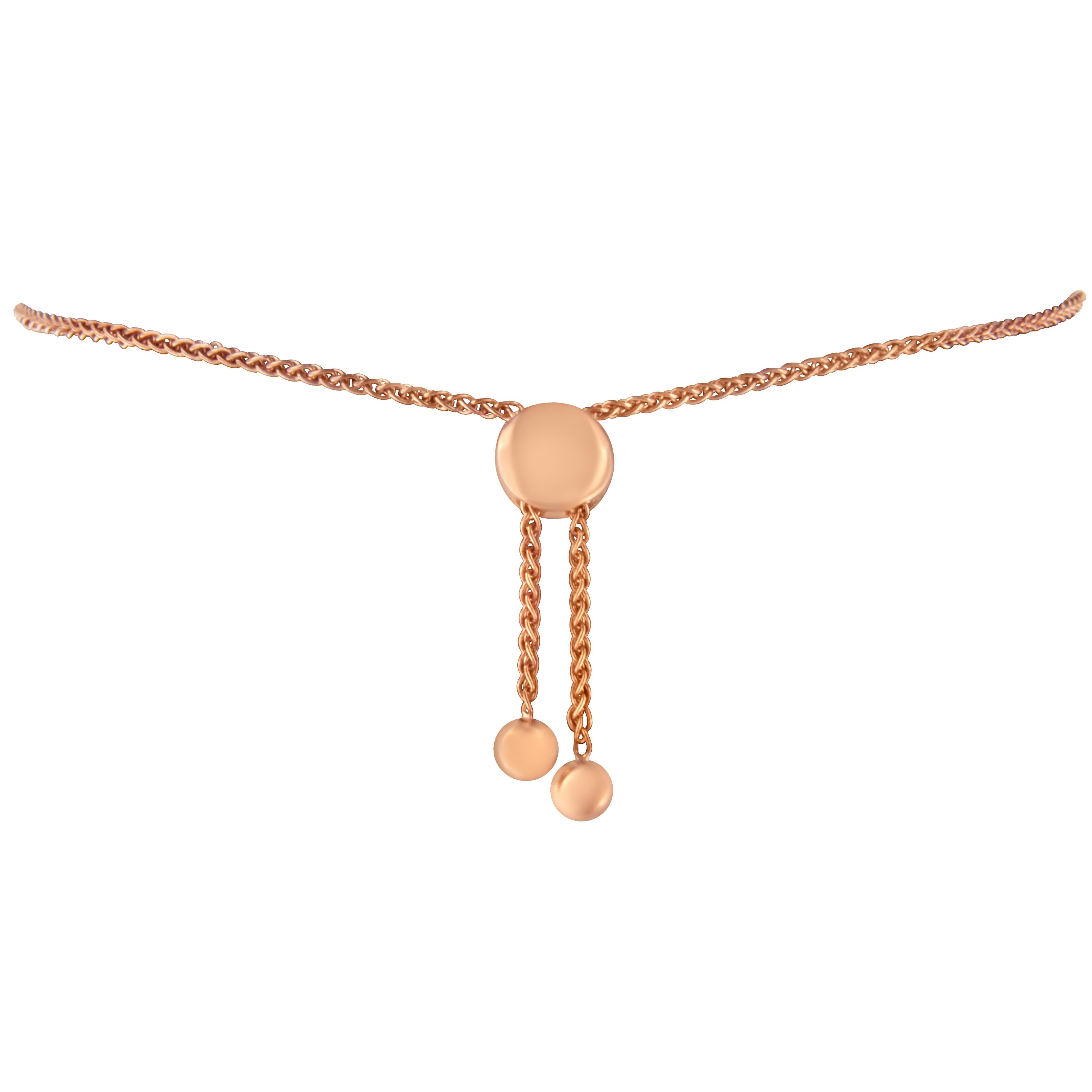 14K Rose Gold Plated .925 Sterling Silver Diamond Accent Circle and Heart Link Adjustable 6â€-10â€ Bolo Bracelet I-J Color, I3 Clarity on sale at MyriadMart