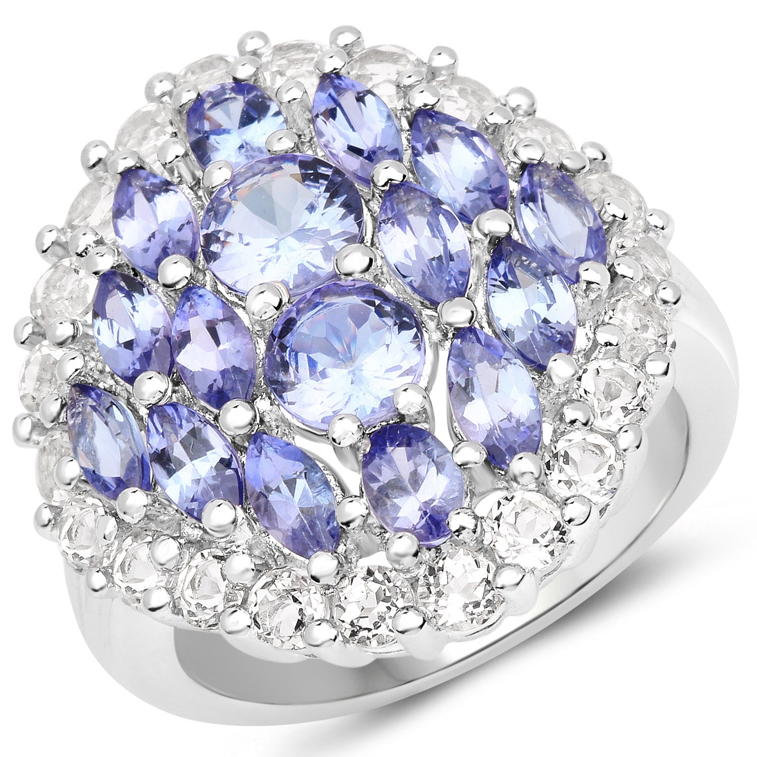 4.72 Carat Genuine Tanzanite and White Topaz .925 Sterling Silver Ring on sale at MyriadMart