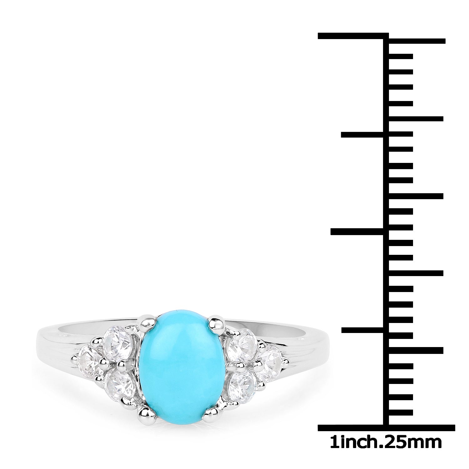 1.92 Carat Genuine Turquoise and White Zircon .925 Sterling Silver Ring on sale at MyriadMart