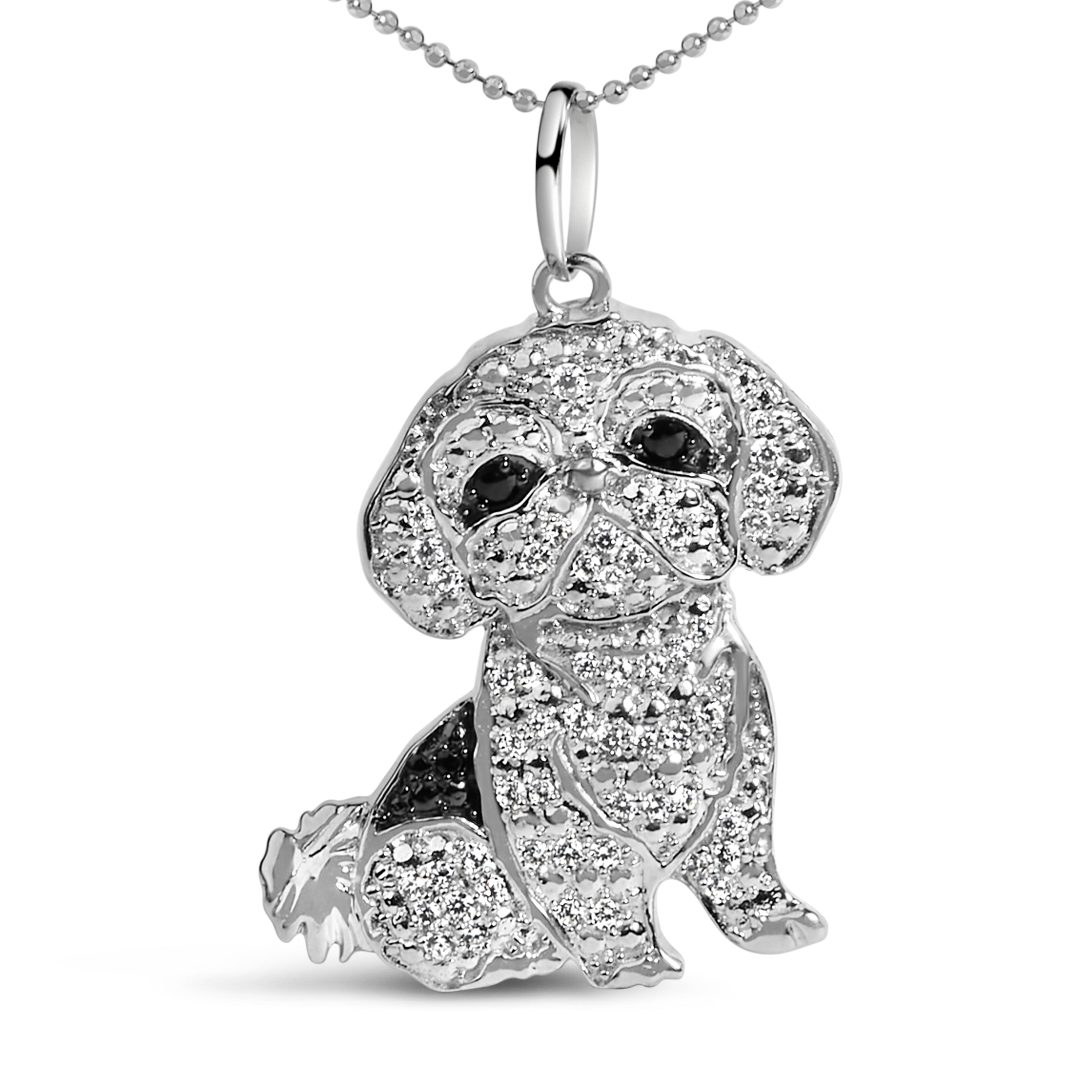 .925 Sterling Silver 1/2 Cttw White and Black Diamond Shih Tzu Dog 18" Pendant Necklace I-J Color, I2-I3 Clarity on sale at MyriadMart