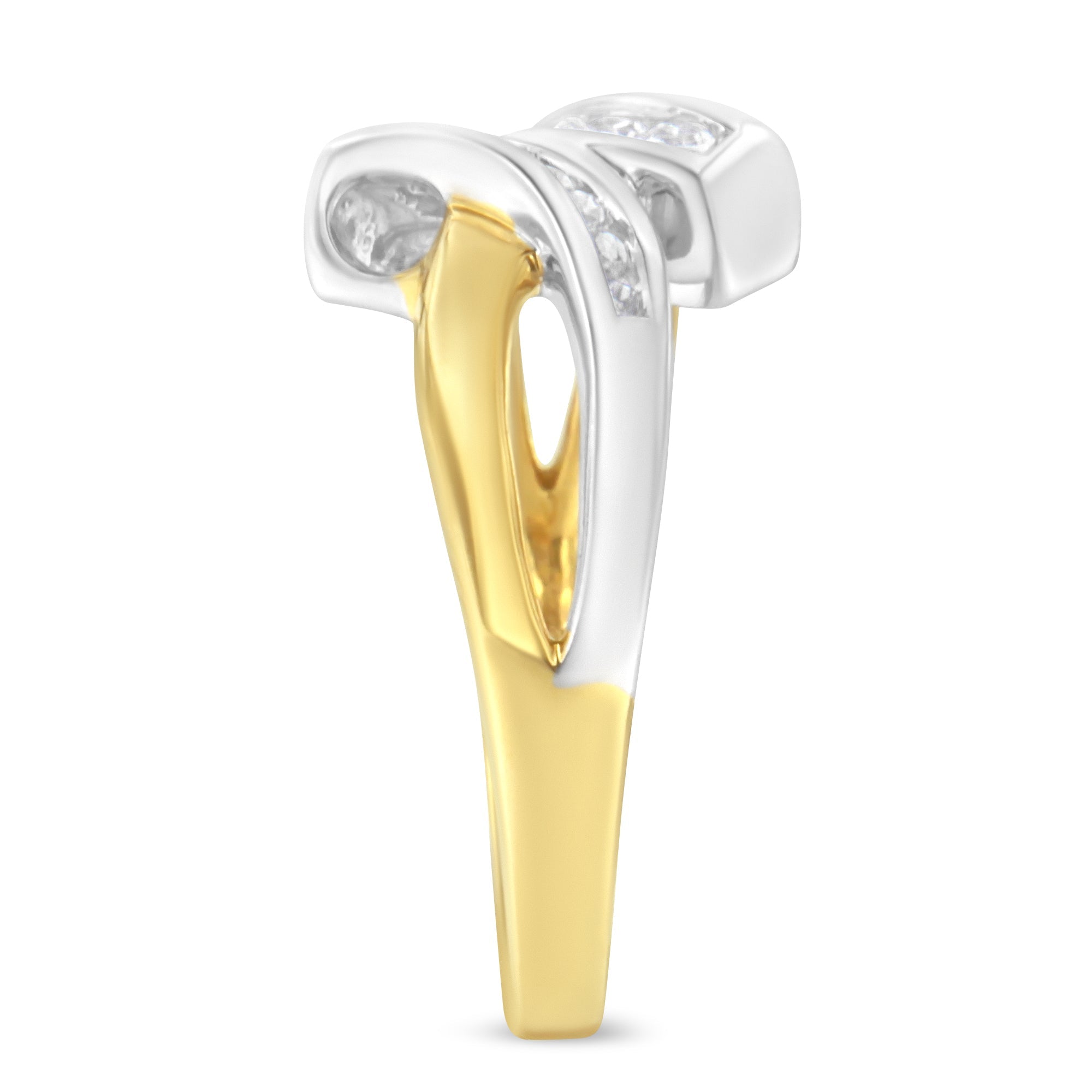 10K Two Toned Channel-Set Diamond Bypass Ring 1/4 cttw, I-J Color, I2 Clarity on sale at MyriadMart