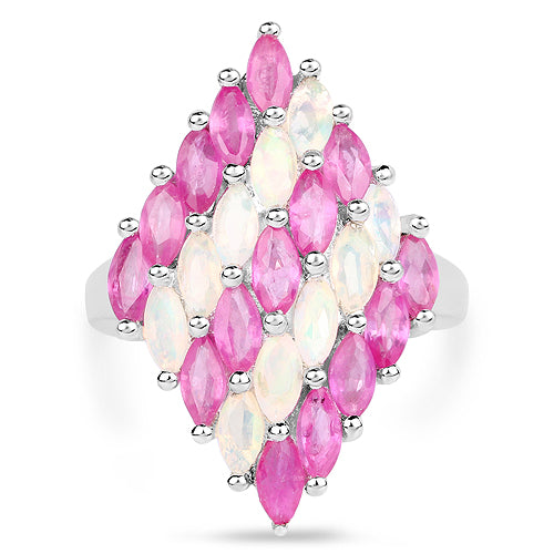 2.95 Carat Genuine Ethiopian Opal and Ruby .925 Sterling Silver Ring on sale at MyriadMart