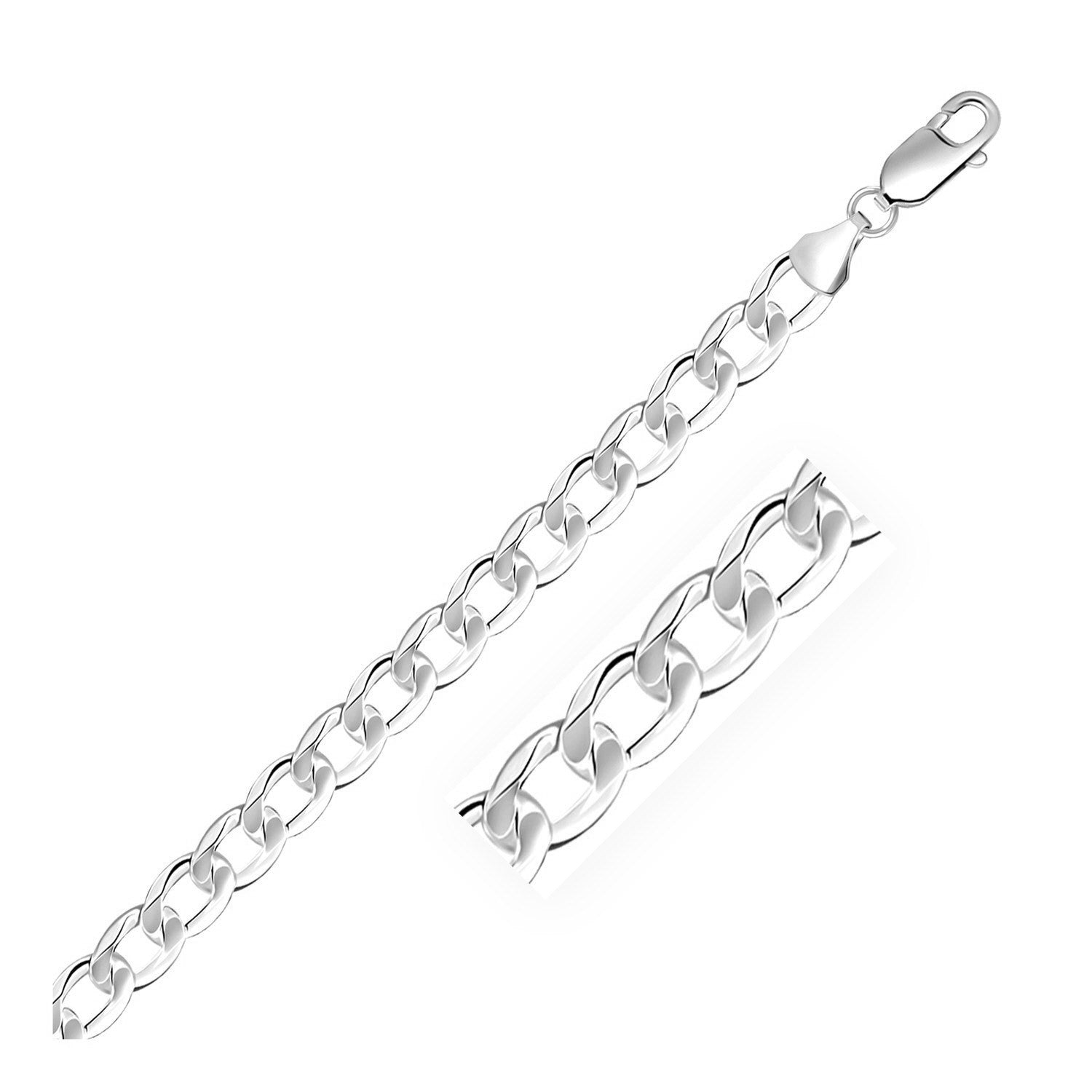 Rhodium Plated 7.9mm Sterling Silver Curb Style Bracelet on sale at MyriadMart