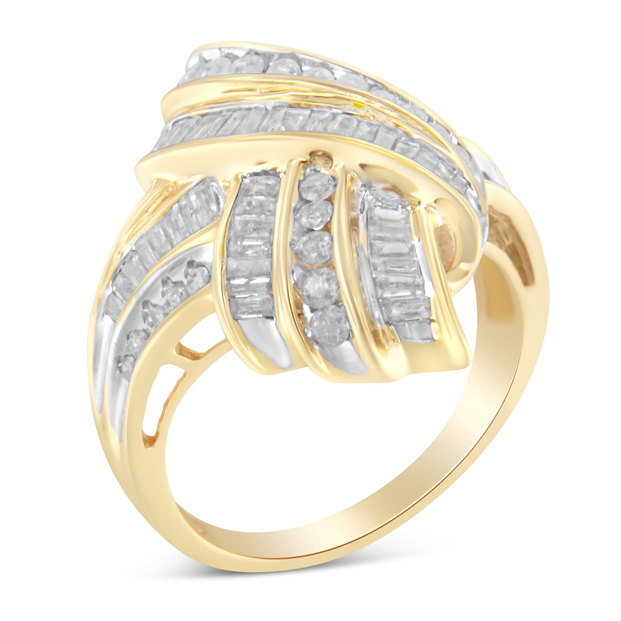 10K Yellow Gold Diamond Bypass Cocktail Ring 1 1/5 Cttw, I-J Color, I2-I3 Clarity - Size 8 on sale at MyriadMart