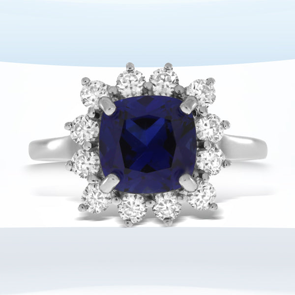 Created Sapphire Moissanite Ring Sterling Silver on sale at MyriadMart