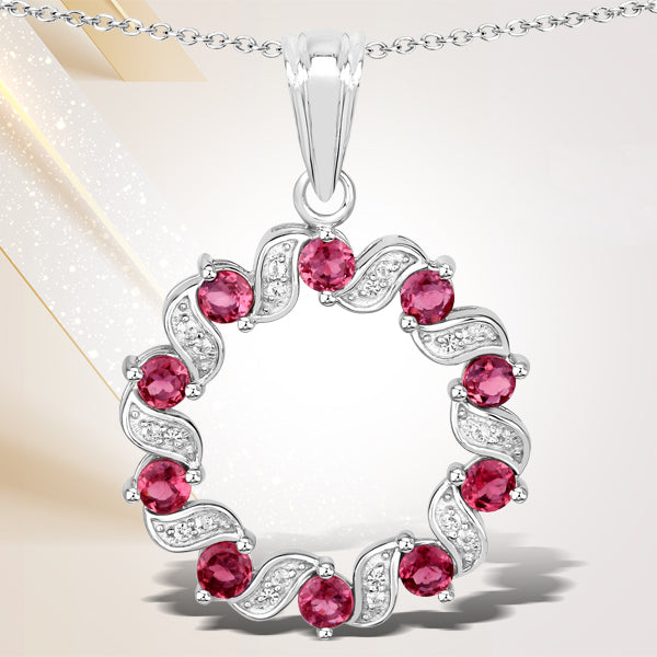 1.30 Carat Genuine Pink Tourmaline and White Topaz .925 Sterling Silver Pendant on sale at MyriadMart