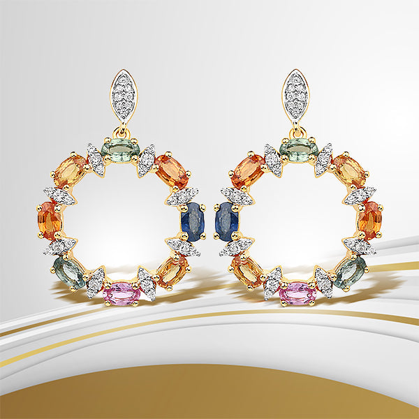 4.12 Carat Genuine Multi Sapphire .925 Sterling Silver Earrings on sale at MyriadMart