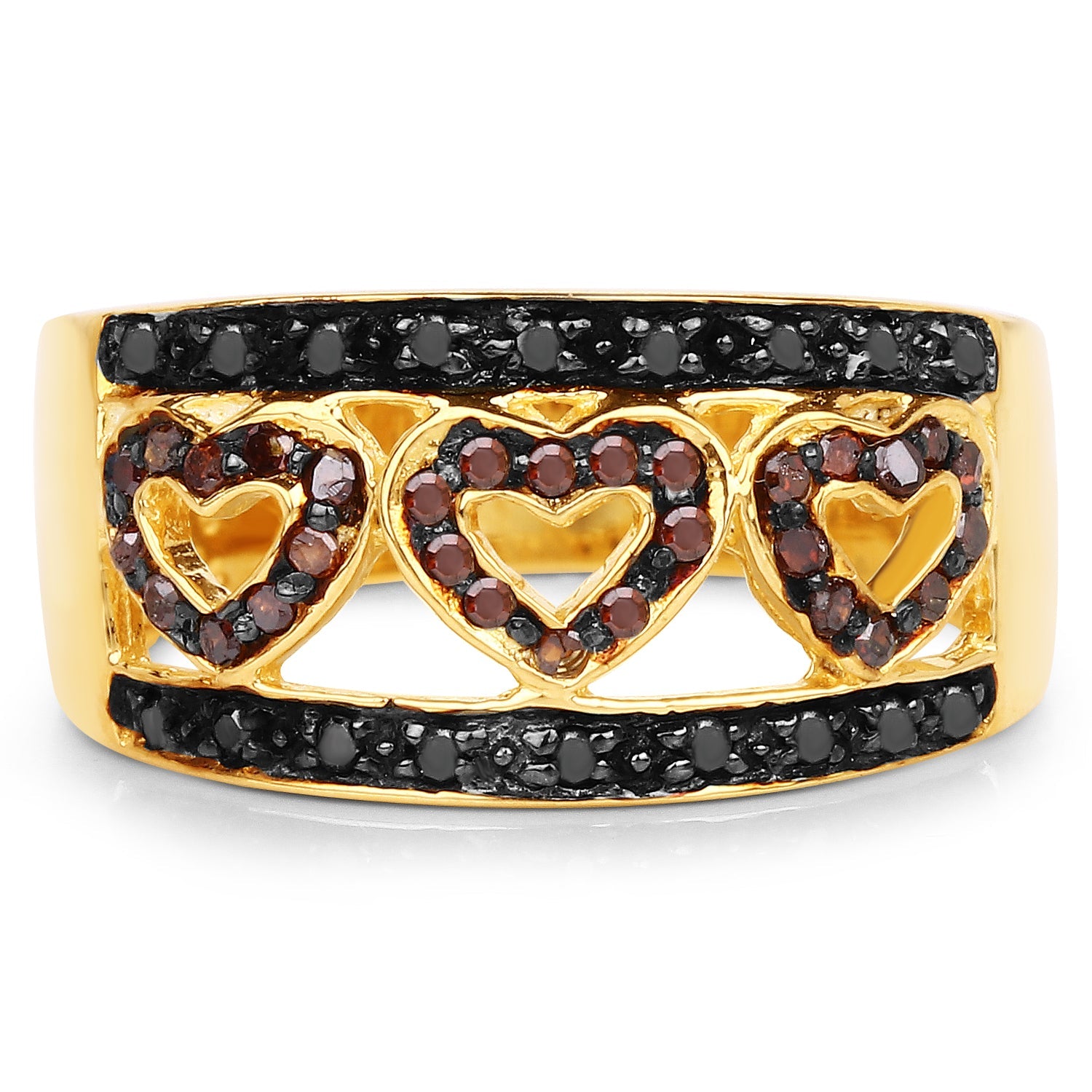 14K Yellow Gold Plated 0.32 Carat Genuine Black Diamond and Red Diamond .925 Sterling Silver Ring on sale at MyriadMart