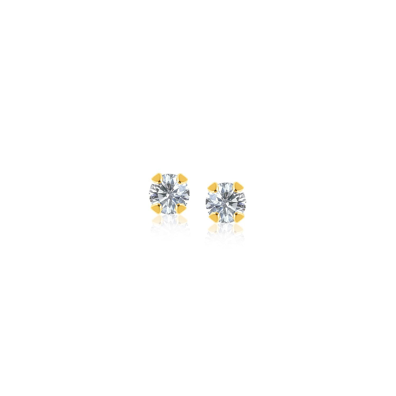 14k Yellow Gold Stud Earrings with Faceted White Cubic Zirconia on sale at MyriadMart