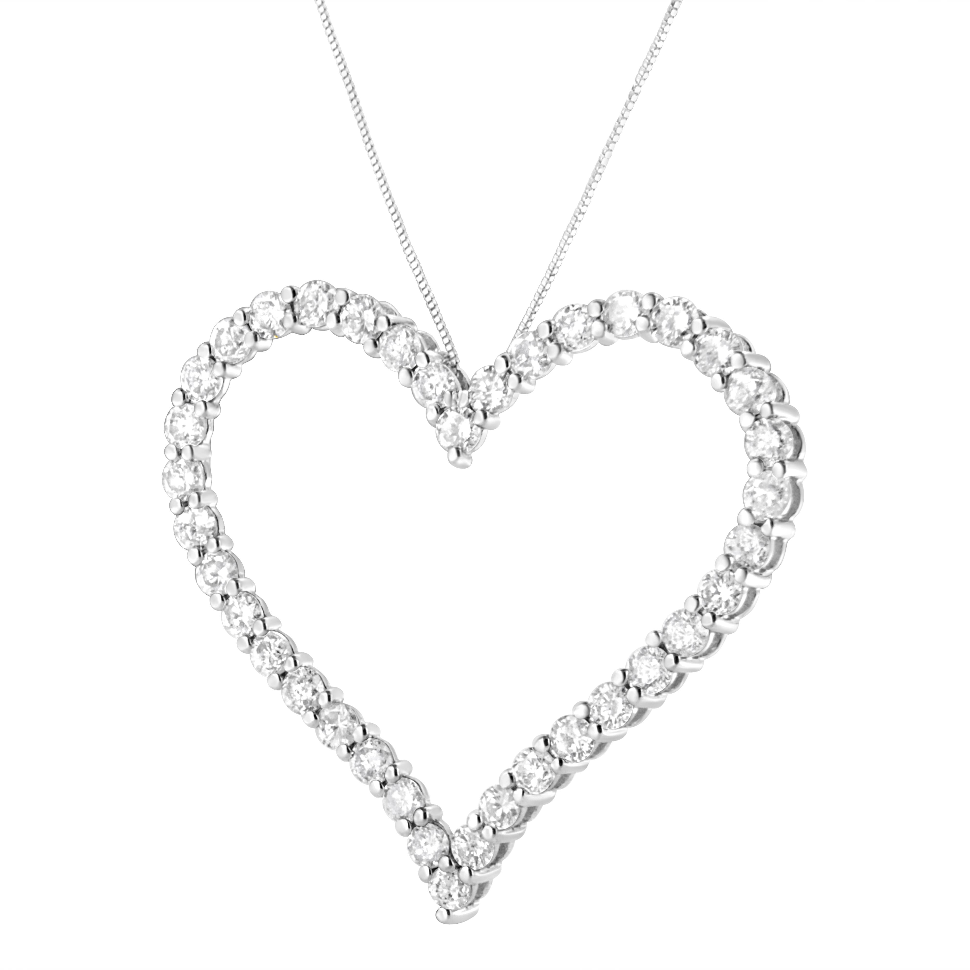 .925 Sterling Silver 3.0 cttw Round-Cut Diamond Open Heart Pendant Necklace I-J Color, I2-I3 Clarity - 18" on sale at MyriadMart