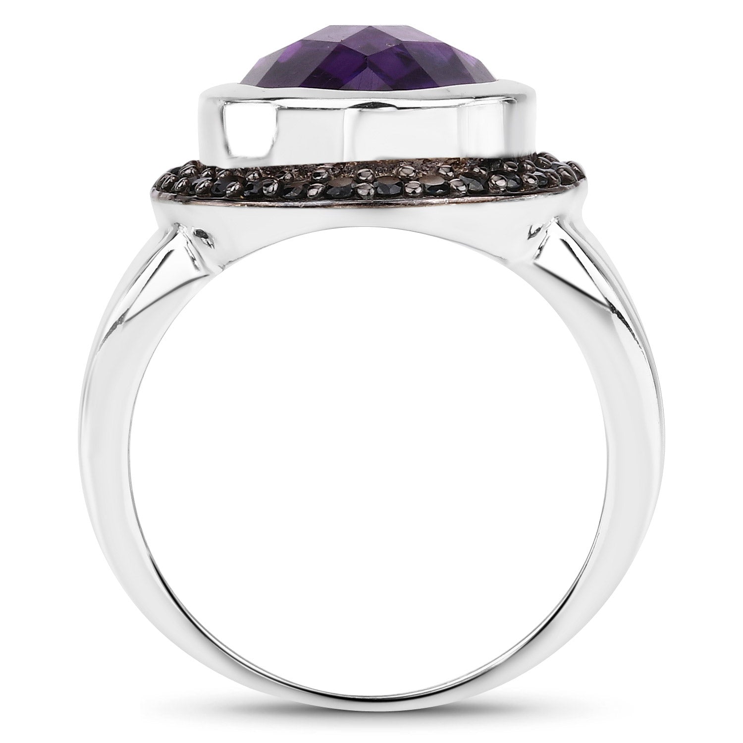 5.35 Carat Genuine Amethyst and Black Spinel .925 Sterling Silver Ring on sale at MyriadMart
