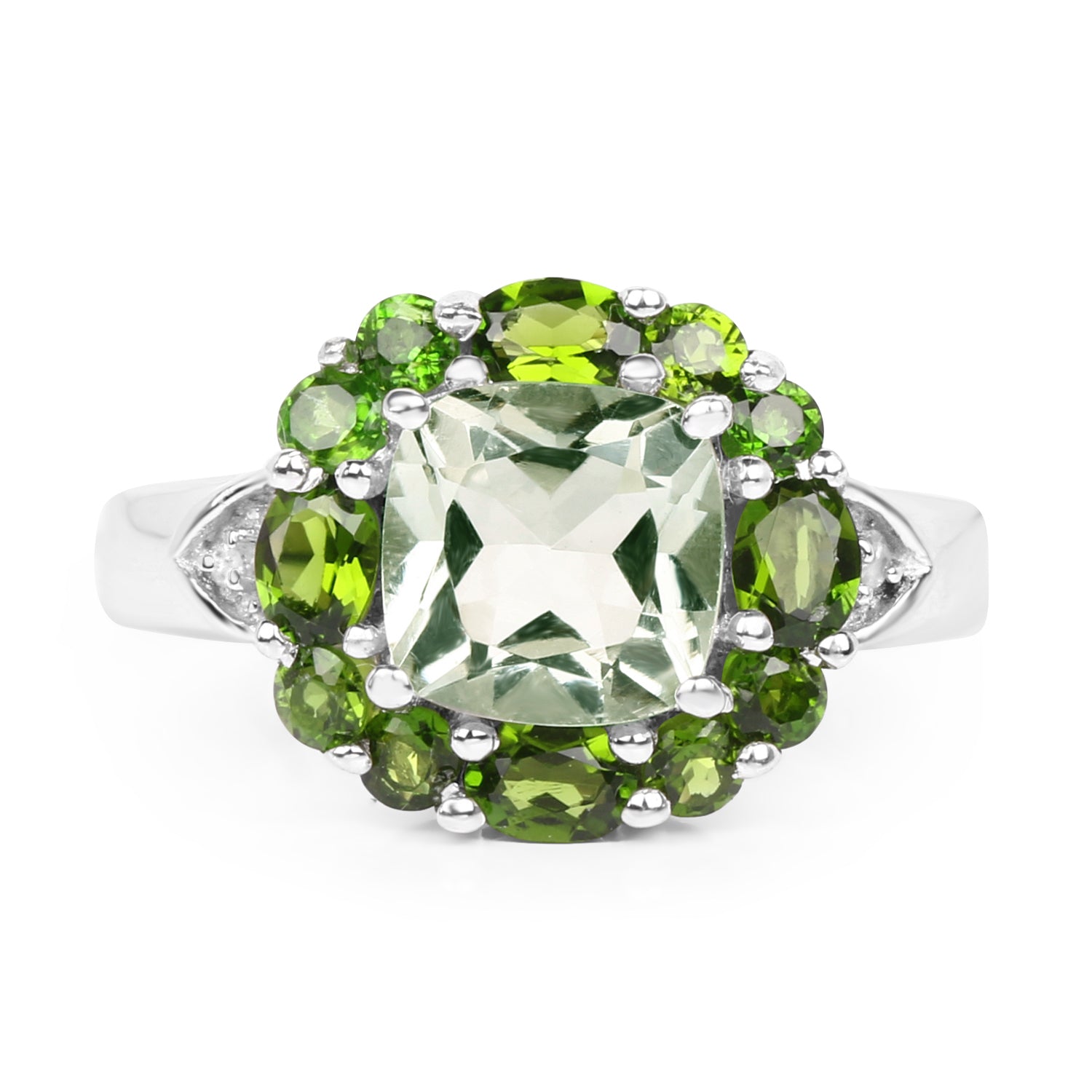 3.49 Carat Genuine Green Amethyst, Chrome Diopside & White Topaz .925 Sterling Silver Ring on sale at MyriadMart