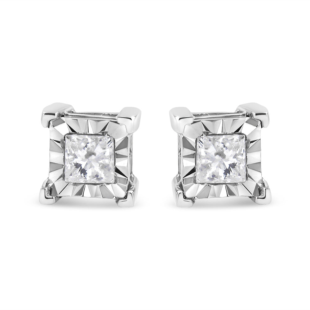 .925 Sterling Silver 1/2 Cttw Miracle Set Princess-cut Diamond Solitaire Stud Earrings H-I Color, SI2-I1 Clarity on sale at MyriadMart