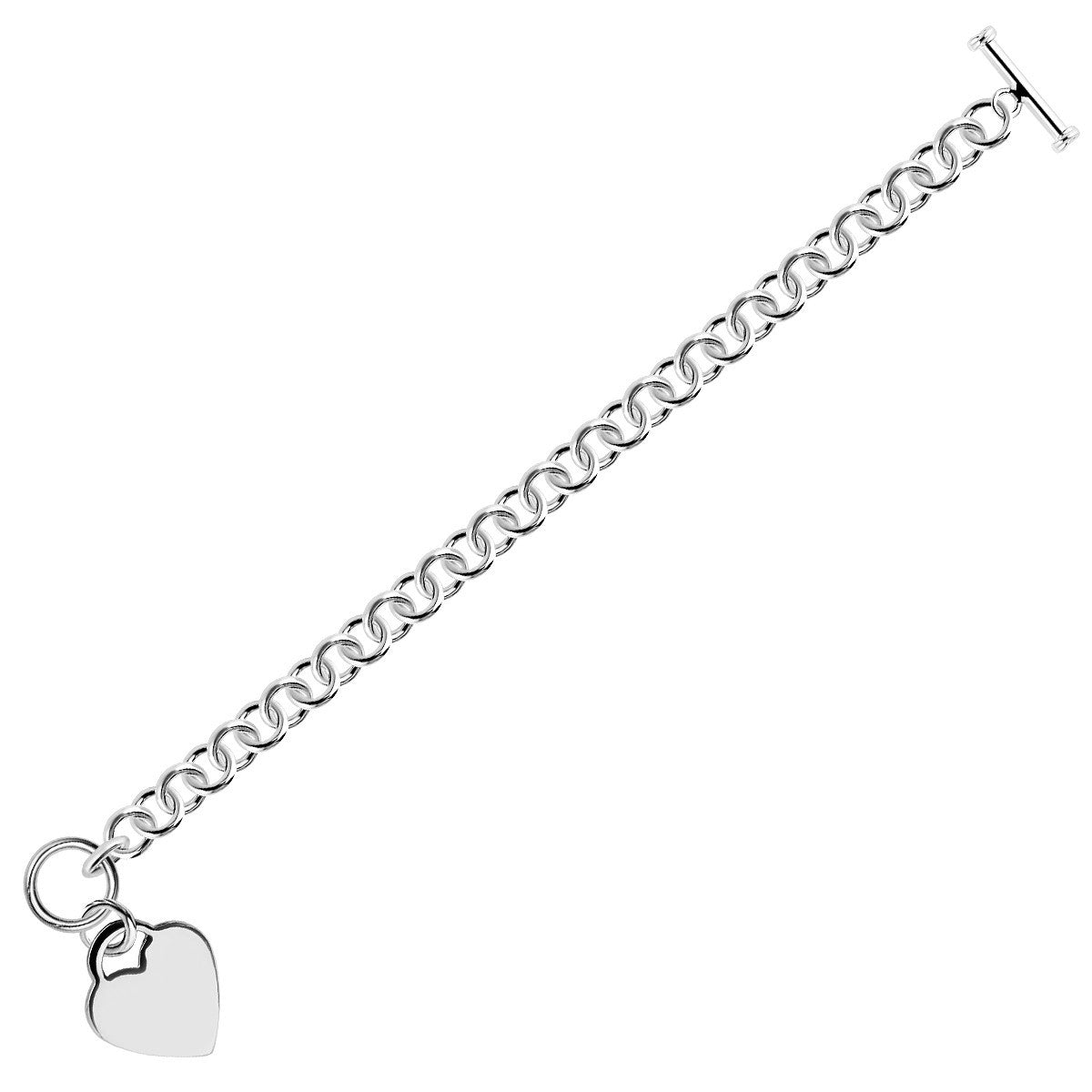Sterling Silver Rhodium Plated Rolo Style Heart Charmed Chain Bracelet on sale at MyriadMart